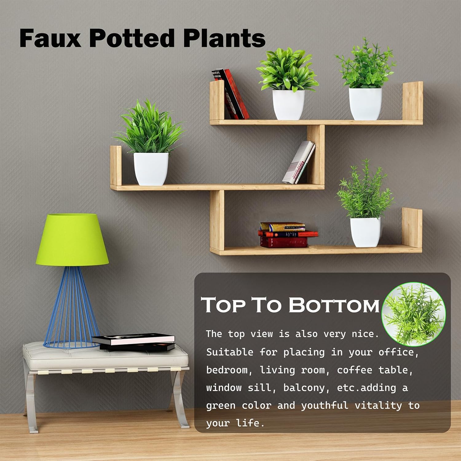 4 paquetes de plantas falsas pequeñas, plantas artificiales blancas en maceta para decoración del hogar, baño, sala de estar, mesa, escritorio,