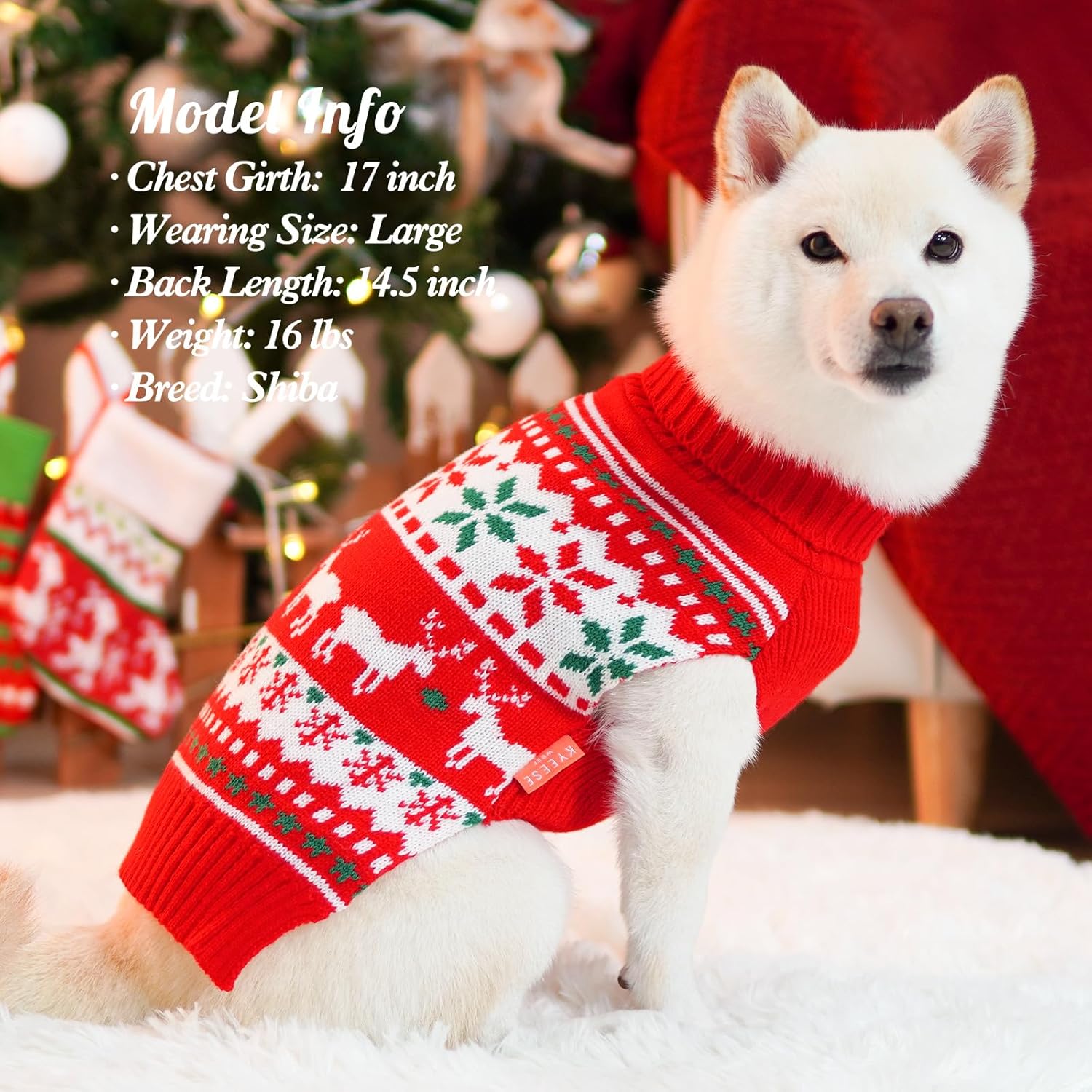 KYEESE – Suéteres de Navidad para perros, copos de nieve, renos, suéteres para perros con correa, suéteres navideños para perros