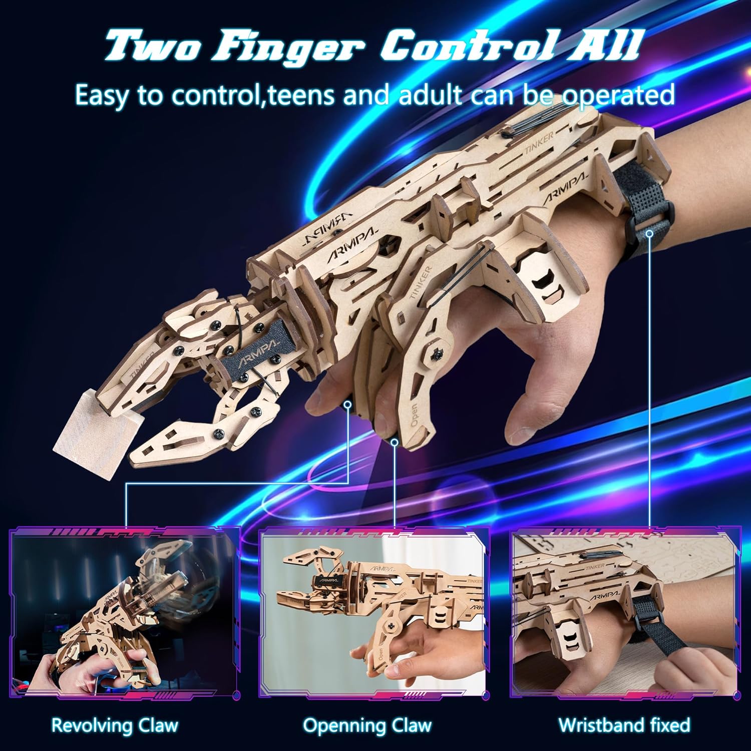 COWVTUJ ARMPAL – Kit de modelo de garra mecánica 3D de madera ClawBot para adultos y adolescentes, kit de construcción de brazo de robot para