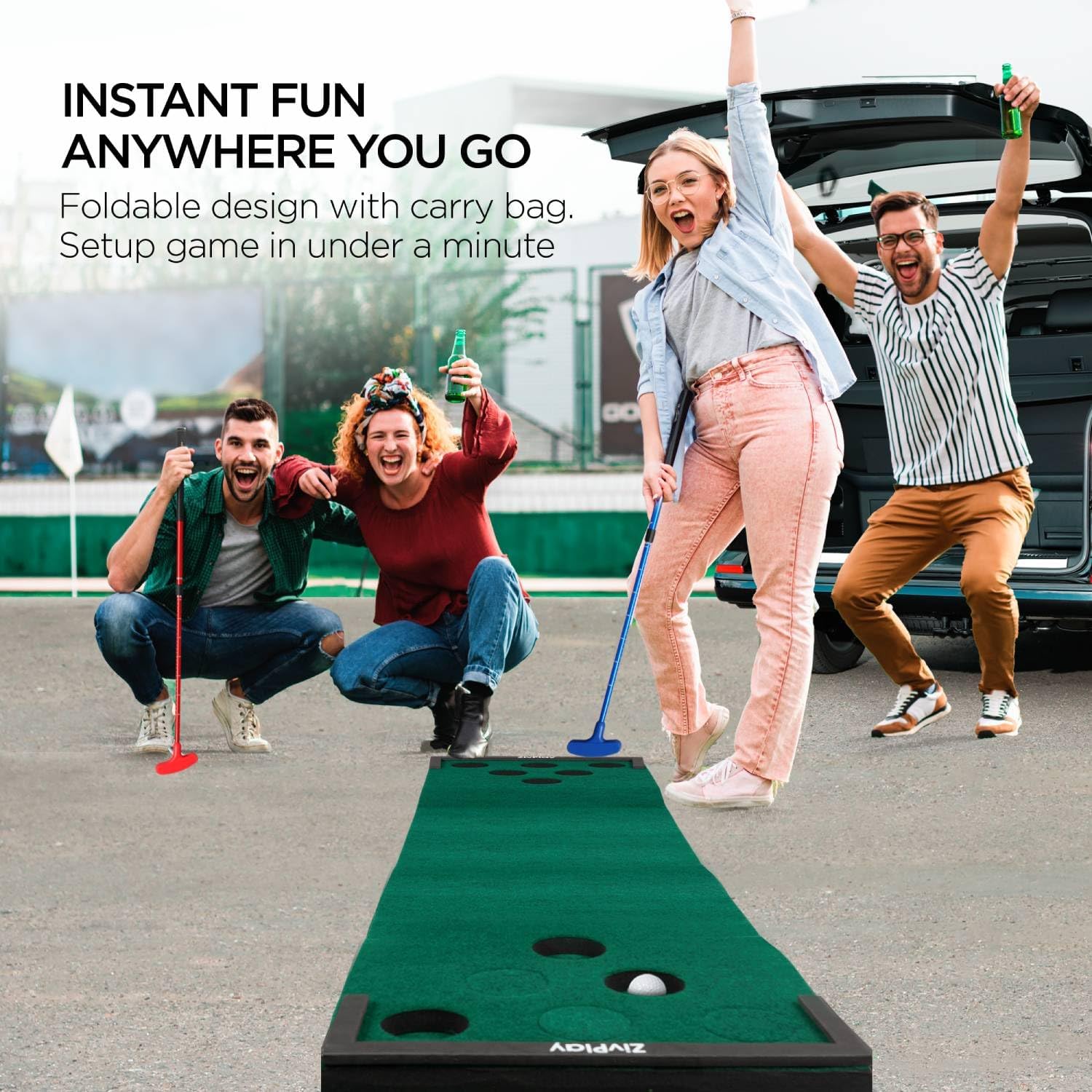 Juego de golf de putting con tapete de golf para pong, 2 putters, 6 pelotas de golf y barreras de pelota para adultos al aire libre, práctica verde,