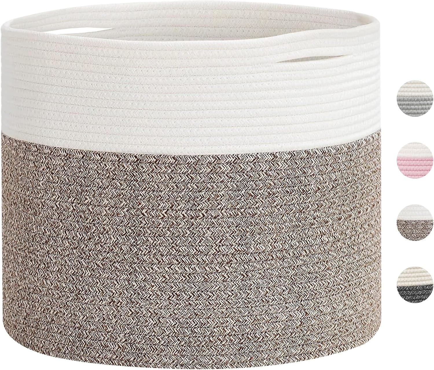 Cesta de cuerda de algodón extragrande de 24 x 24 x 17.3 pulgadas para sala de estar, canasta tejida para ropa sucia para bebé con asas, contenedor