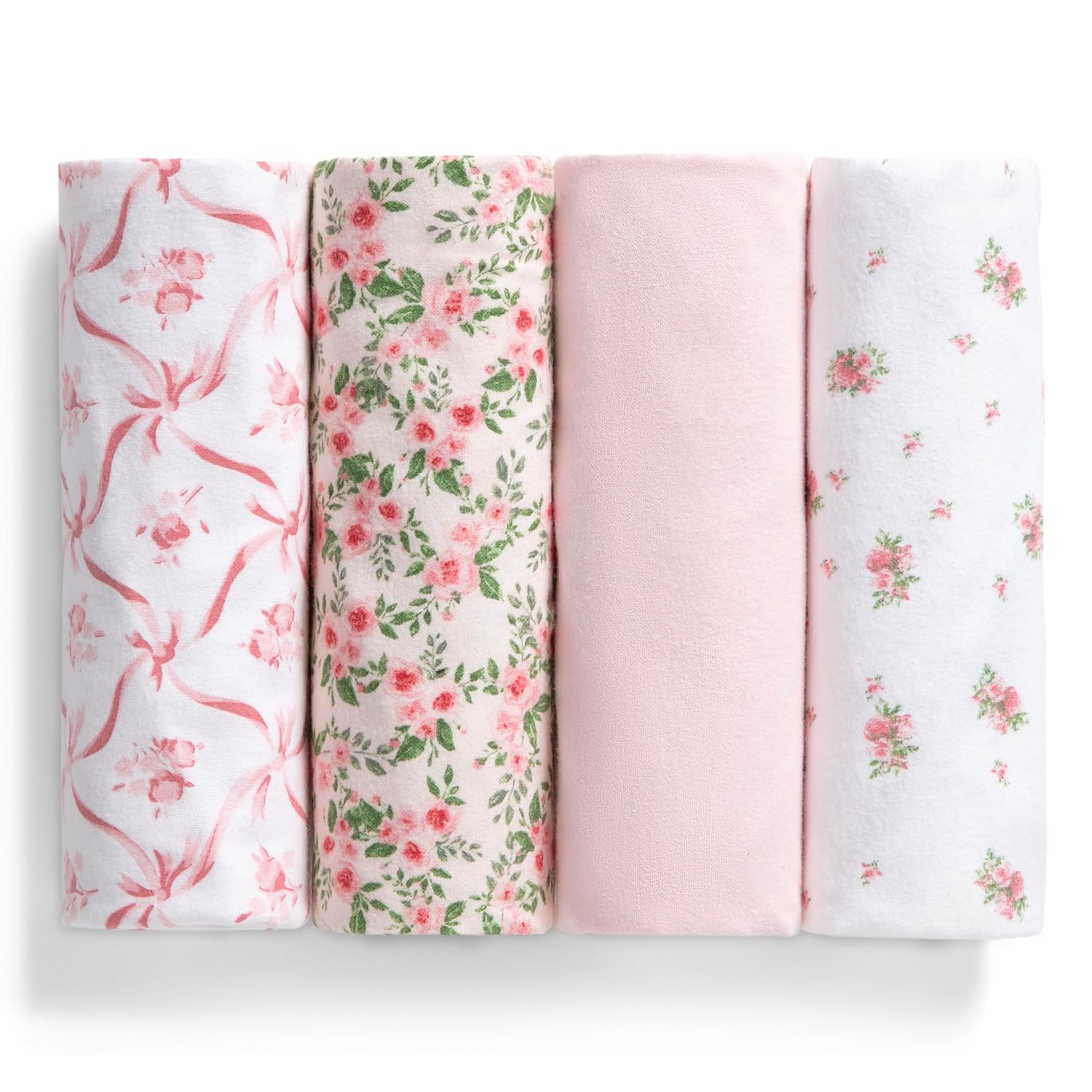 Delta Children Mantas de franela 100% algodón para niñas y niños, 30 x 30 pulgadas (paquete de 4), rosa floral