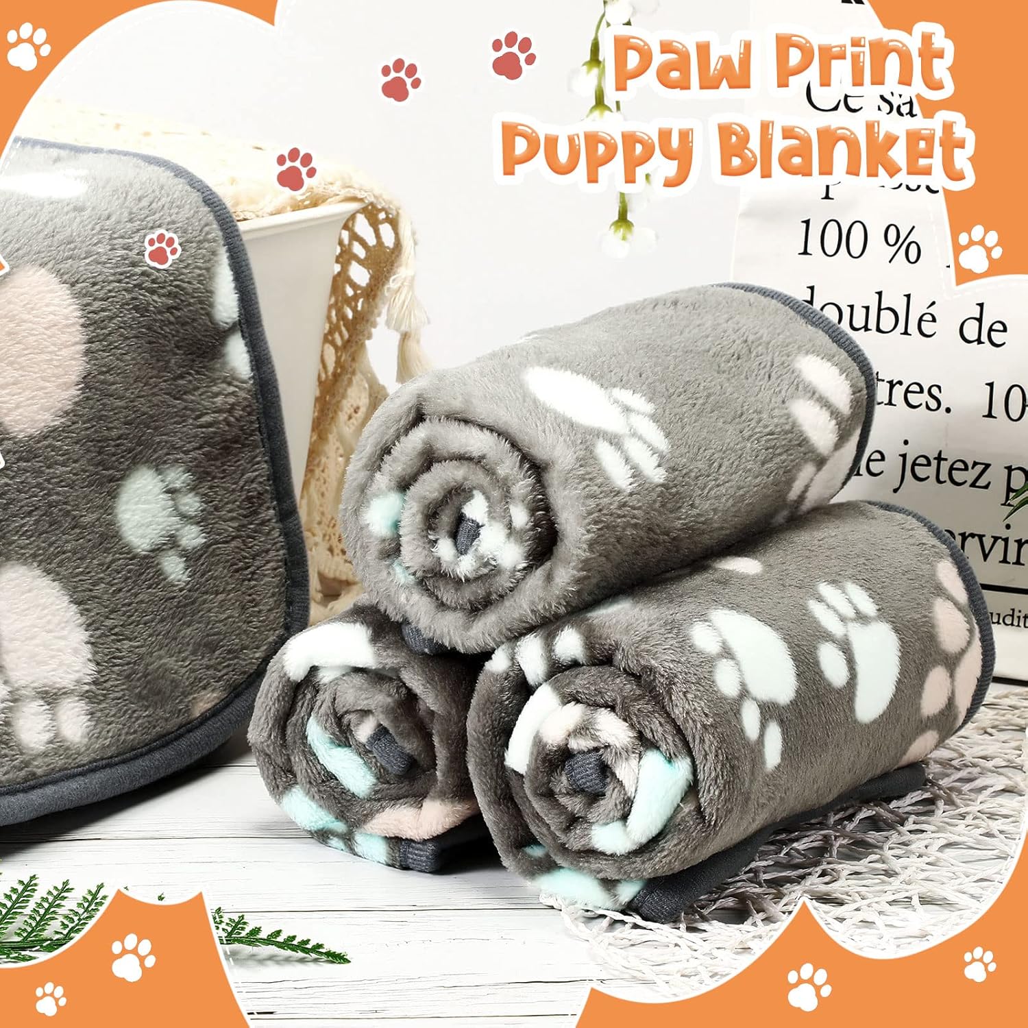 4 mantas para mascotas y cachorros, manta de forro polar con estampado de patas, para mascotas pequeñas y medianas, perros y gatos, manta cálida y