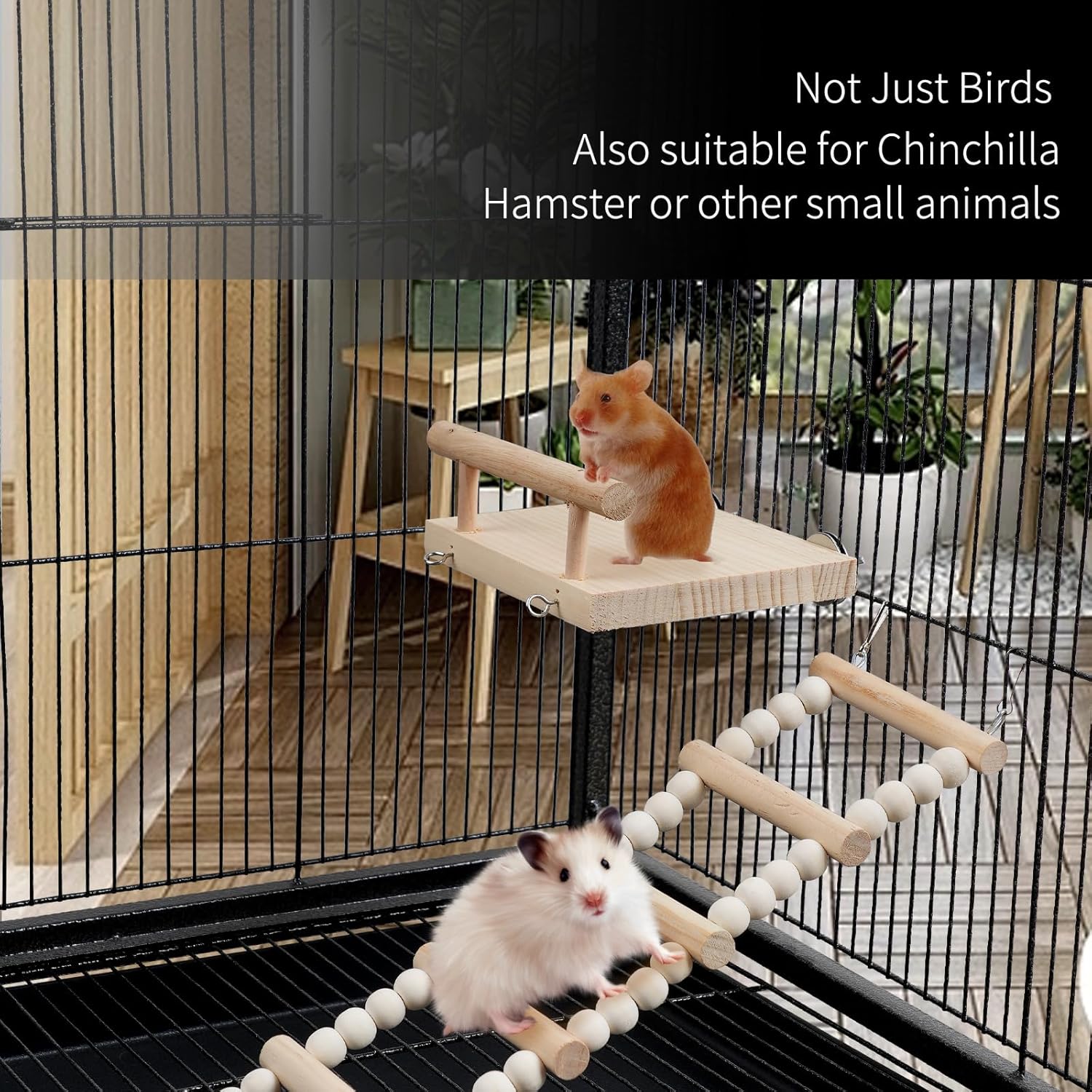 Plataforma de perca de madera para pájaros con escalera de escalada, soporte de juego de loro, puente oscilante, juguetes para masticar periquitos,
