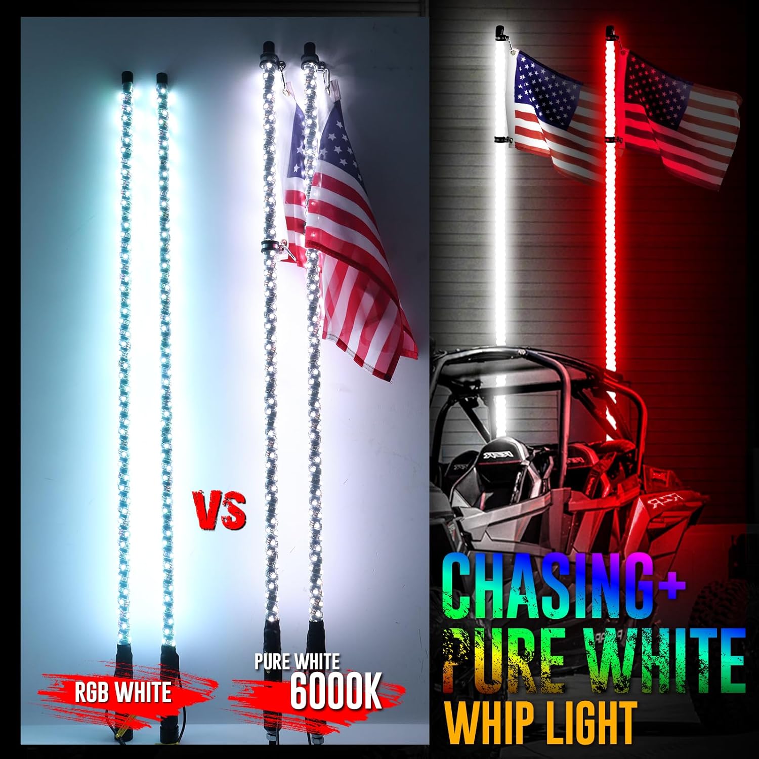 1 luz LED RGBW de 2 pies, color de ensueño + color blanco puro, control remoto RF, látigos iluminados para Can-Am ATV UTV RZR Polaris Offroad Truck