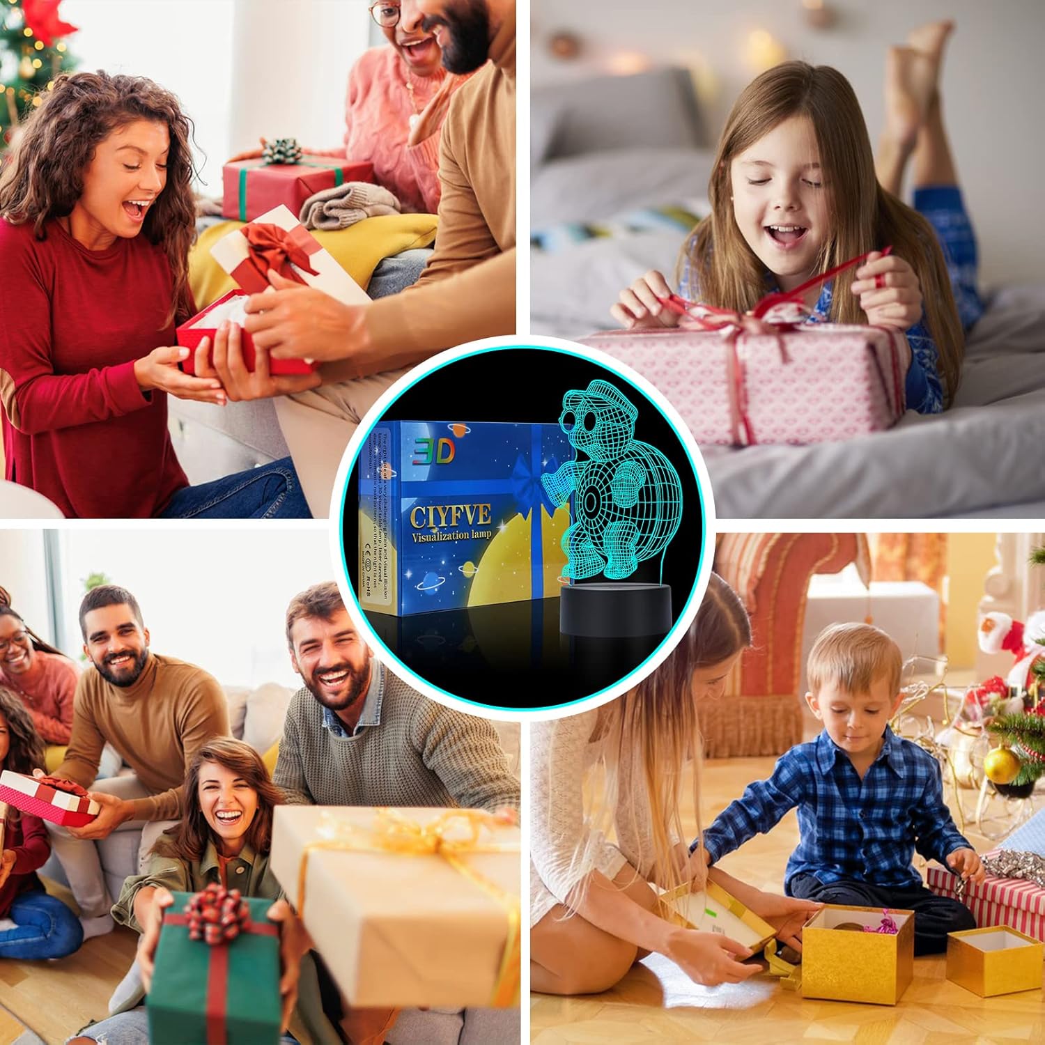 Sombrero para niños, luz nocturna de tortuga para niños, lámpara de noche de ilusión 3D, lámpara de mesa LED USB, luces reguladoras de intensidad
