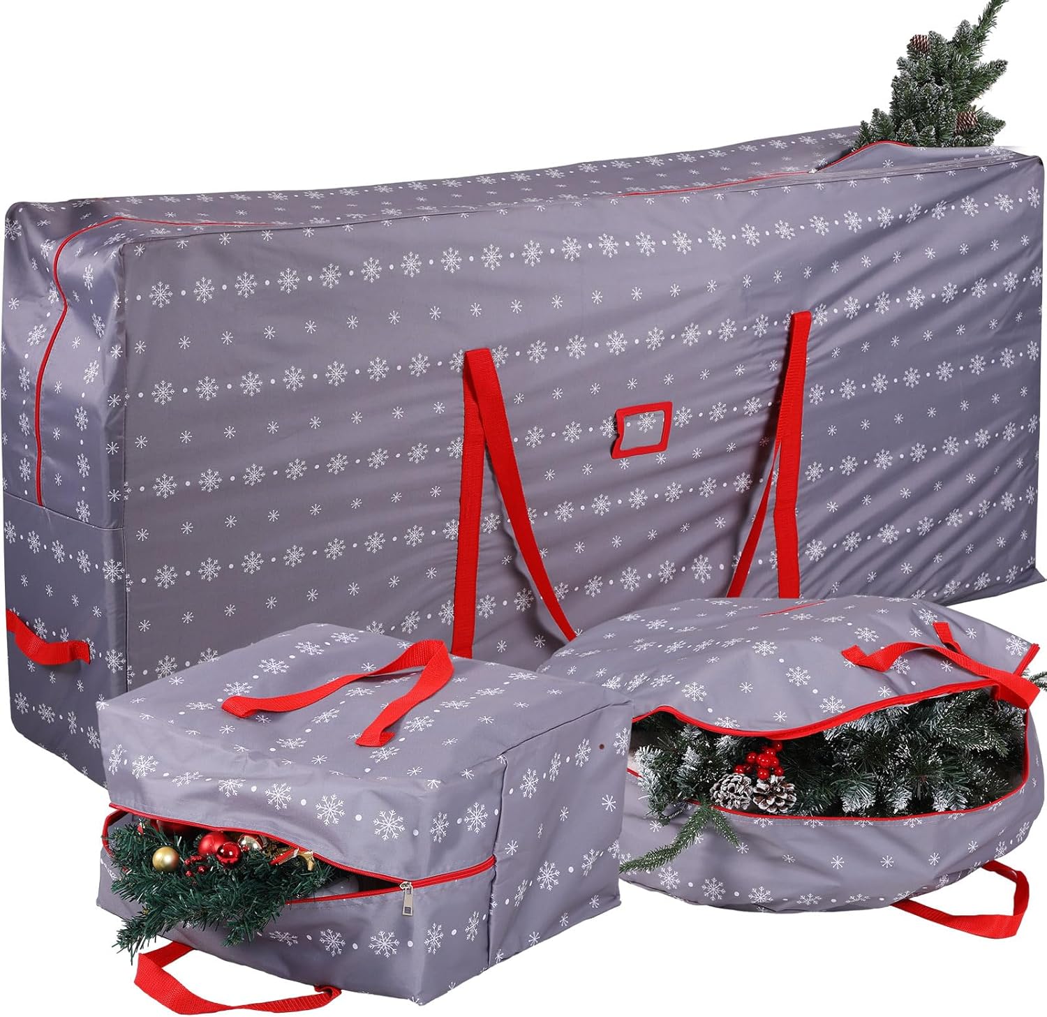 Juego de 3 bolsas de almacenamiento para árbol de Navidad de 65 x 30 x 15 pulgadas, bolsa de almacenamiento de corona de Navidad de 30 pulgadas,