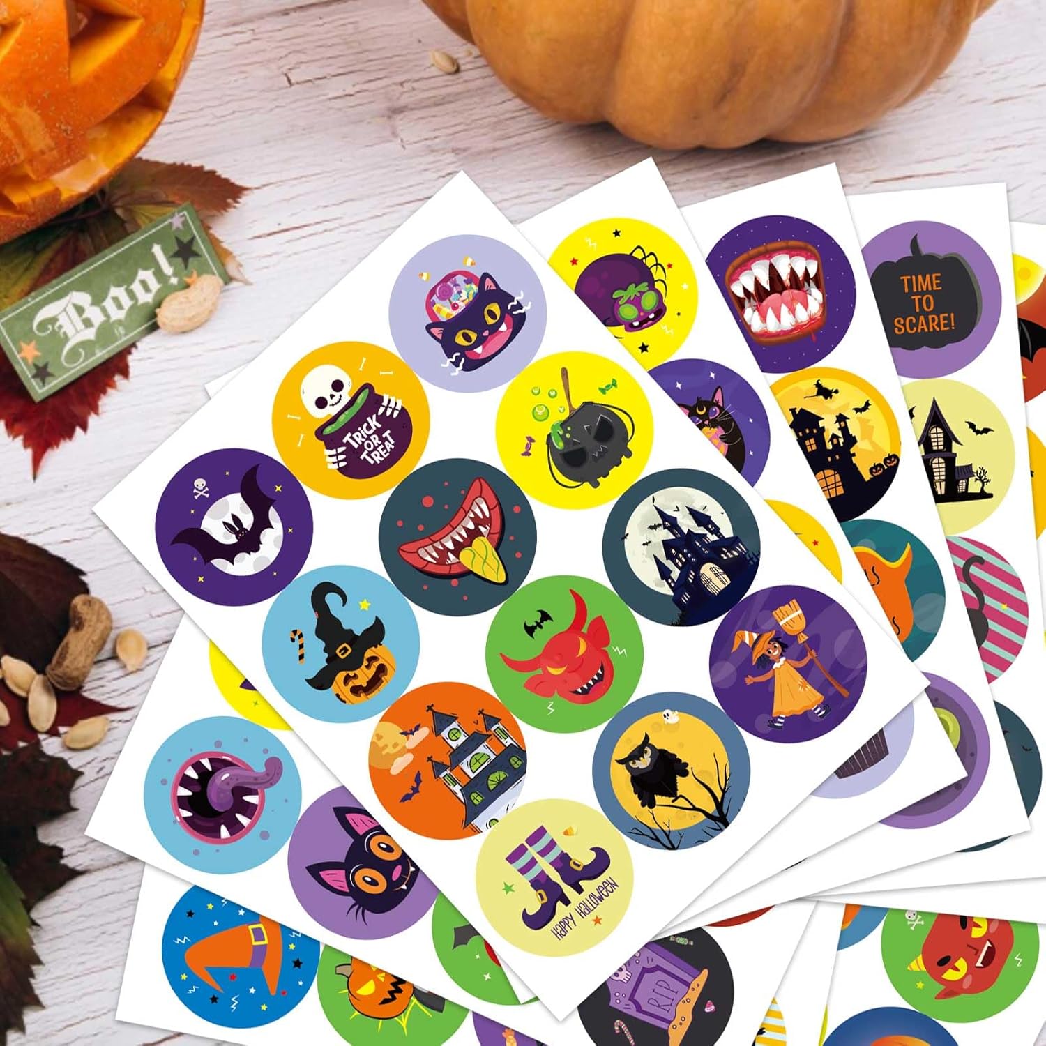 288 calcomanías temáticas de Halloween para niños, calcomanías de Halloween para sobres, calcomanías de recompensa, calcomanías redondas lindas de