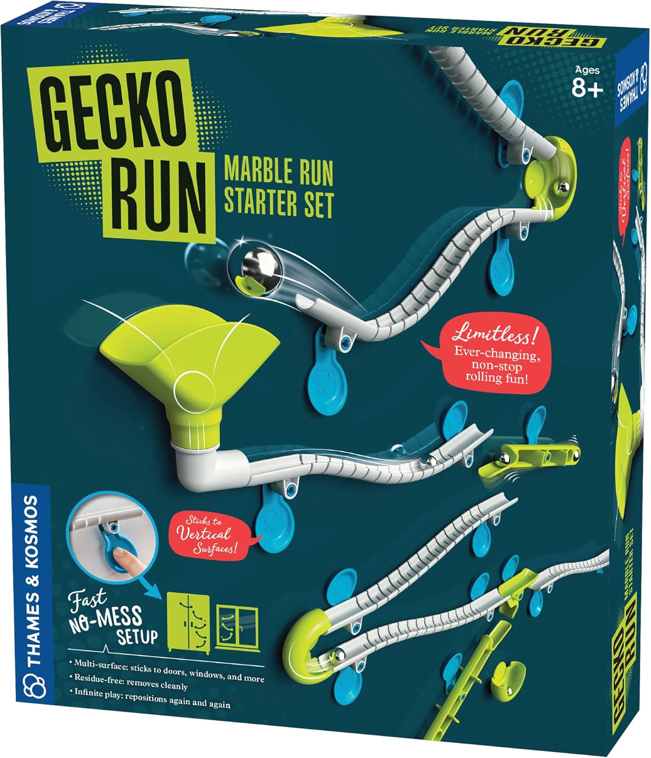 Gecko Run Marble Run – Juego de iniciación de carrera de canicas de 63 piezas con pistas flexibles, configuración rápida y sin complicaciones con