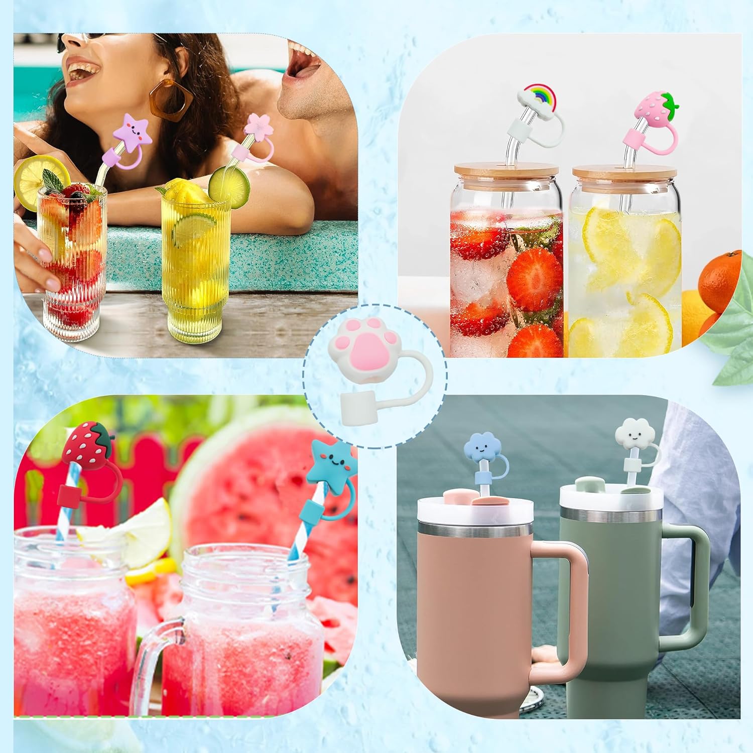10 fundas de popote de 0.4 pulgadas para copa Stanley, tapa de popote de silicona, linda cubierta de popote compatible con Stanley vaso de 30 y 40