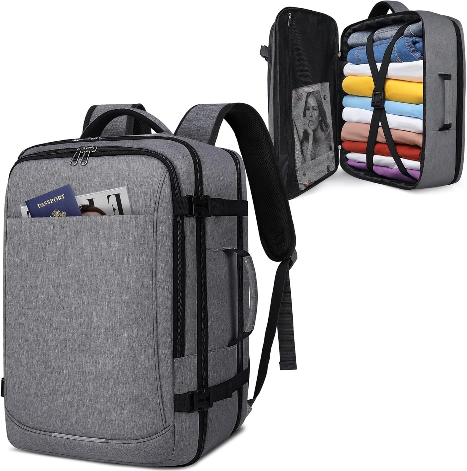 IGOLUMON Mochila de viaje para hombres y mujeres, 40L, aprobada para vuelo, mochila de transporte impermeable de 17 pulgadas para laptop, Gris