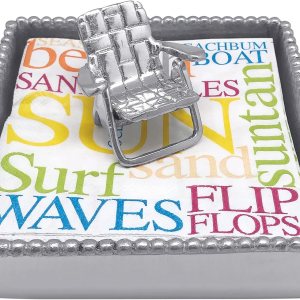 Mariposa Servilletero con cuentas para silla de playa, tamaño único, plateado Mariposa Servilletero con cuentas para silla de playa, tamaño único, plateado