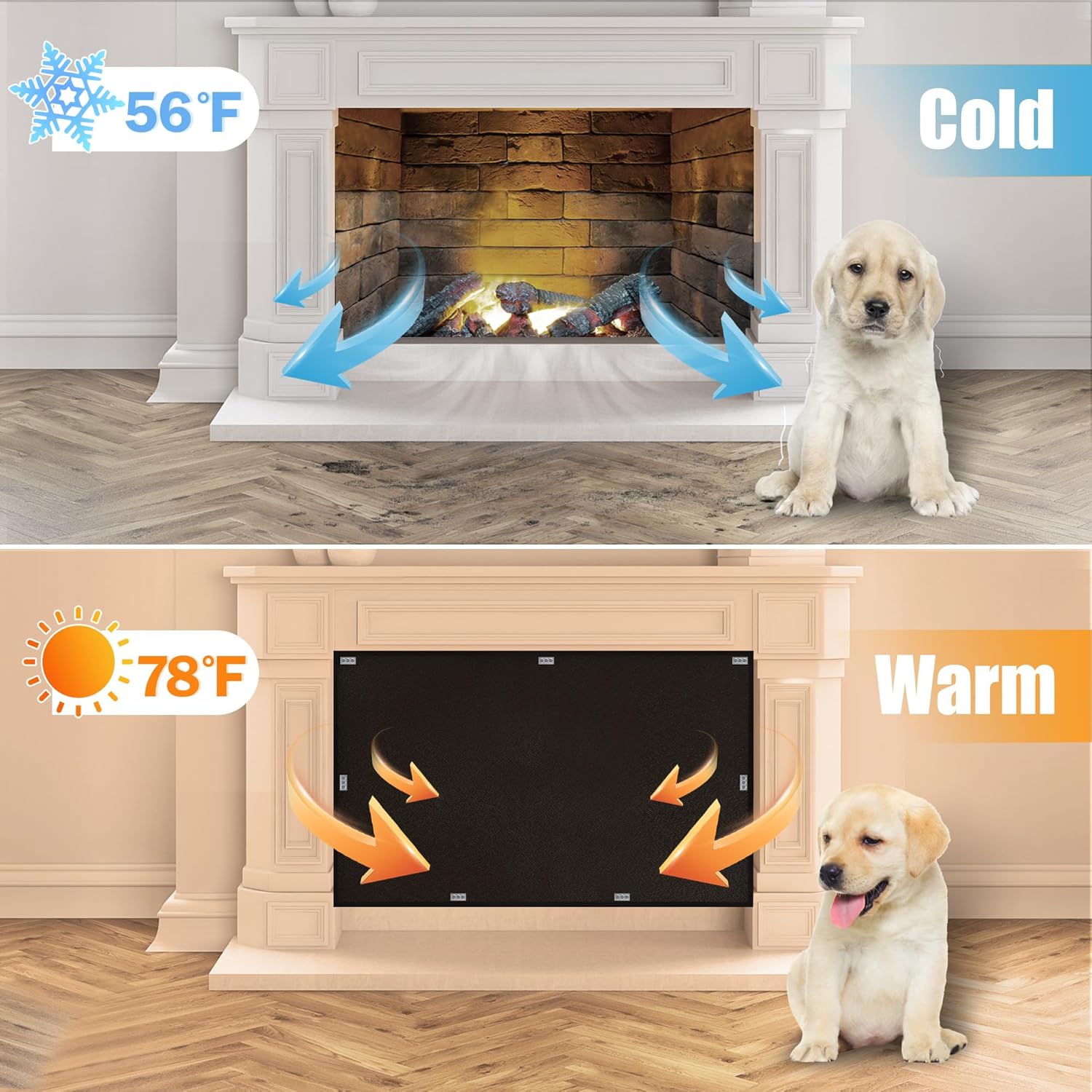 Cubierta magnética resistente al calor para chimenea, 33 x 29 pulgadas, cubierta de chimenea ignífuga para la sala de estar, tapón de chimenea que