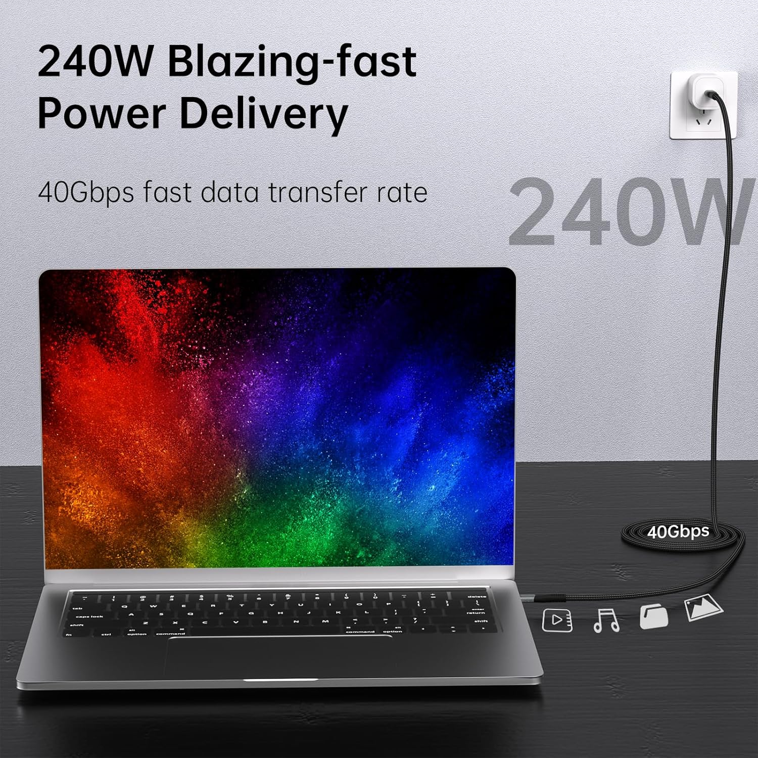 Cable USB 4 de 240 W de 3.3 pies, soporta pantalla HD de 8K a 60Hz y transferencia de datos de 40 Gbps, carga rápida USB C a USB C para iPhone