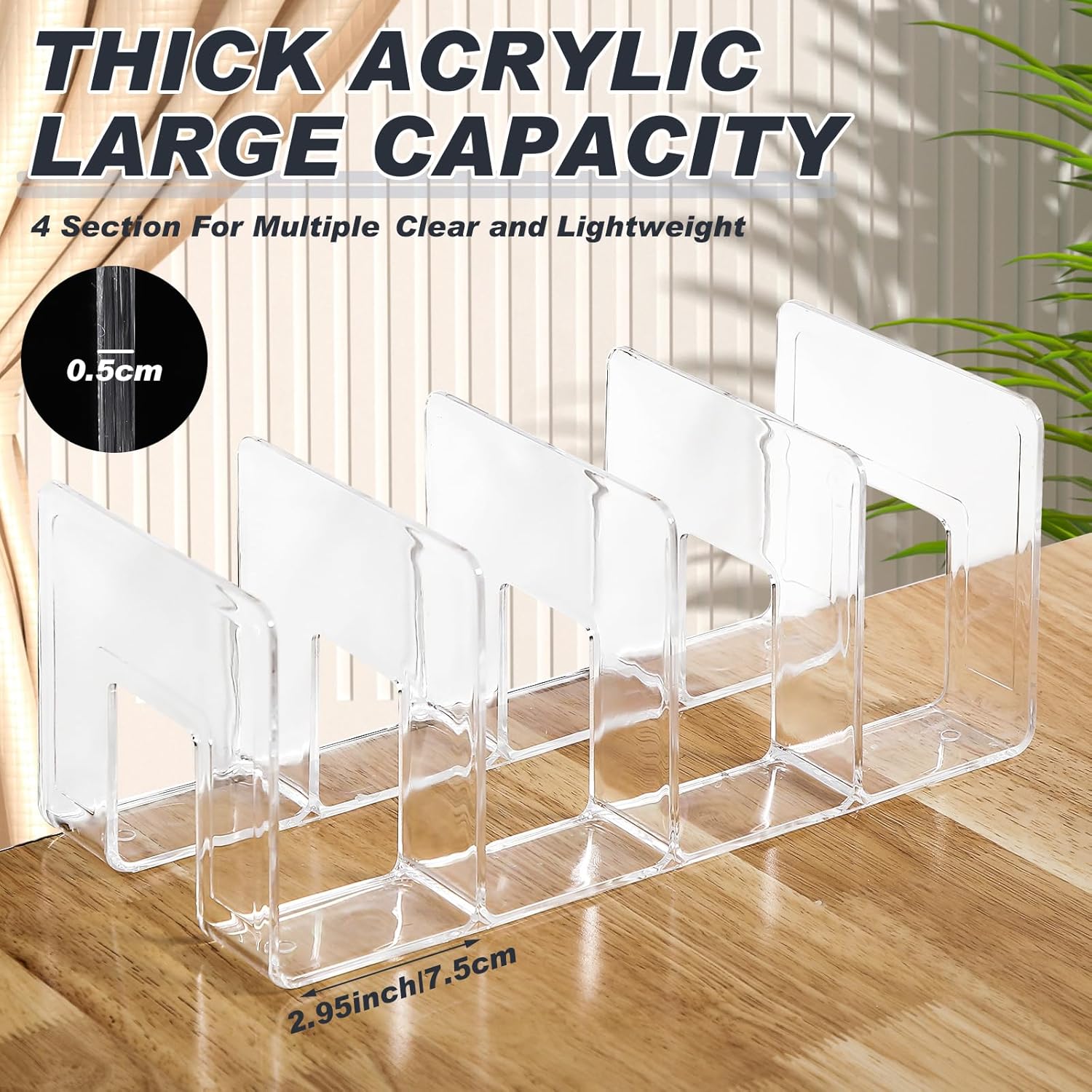 Tatuo 12 piezas clasificador de archivos de acrílico transparente para escritorio, 4 secciones, estante para libros, organizador de bolso, bolso de