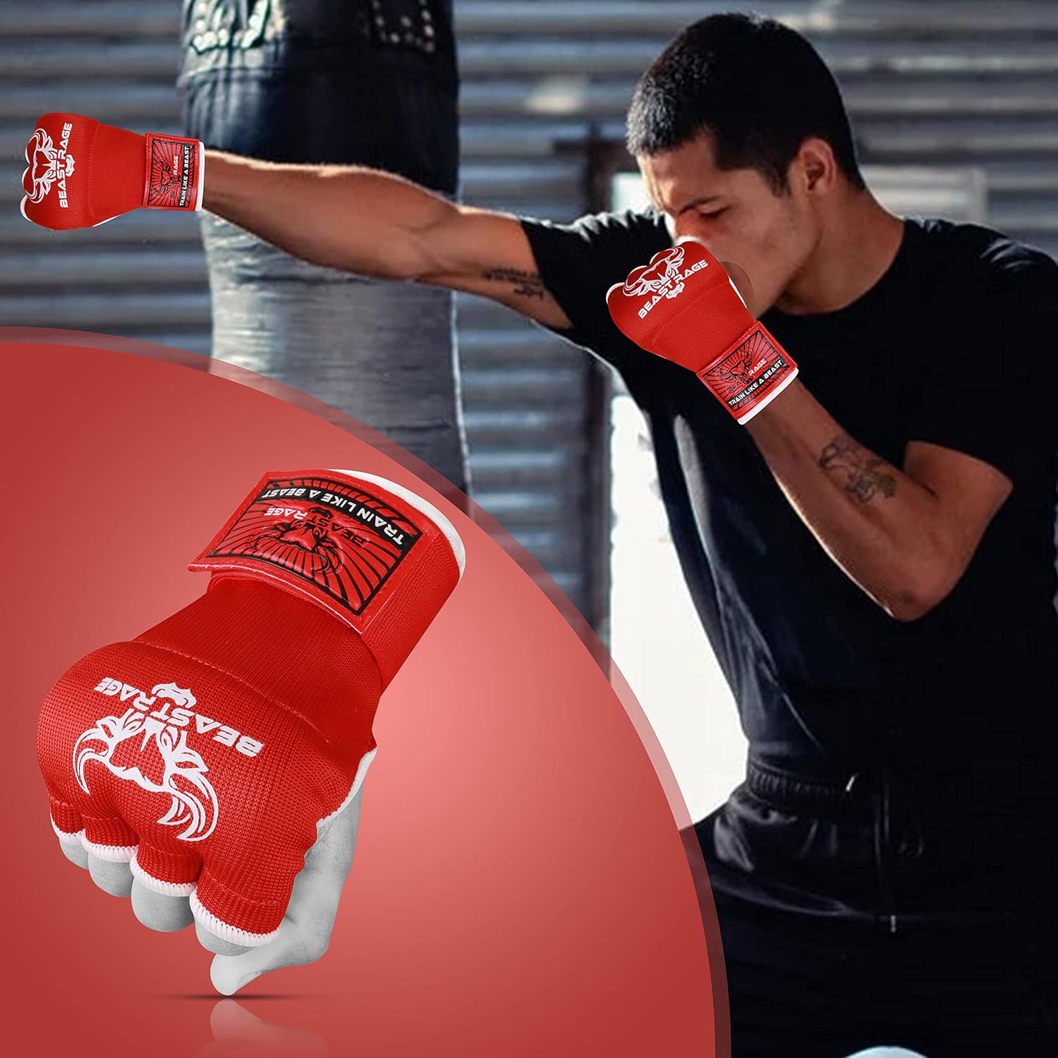 BEAST RAGE Guantes interiores con envolturas de mano, envoltura rápida, largo de 36 pulgadas, soporte de muñeca de MMA, vendajes Muay Thai,