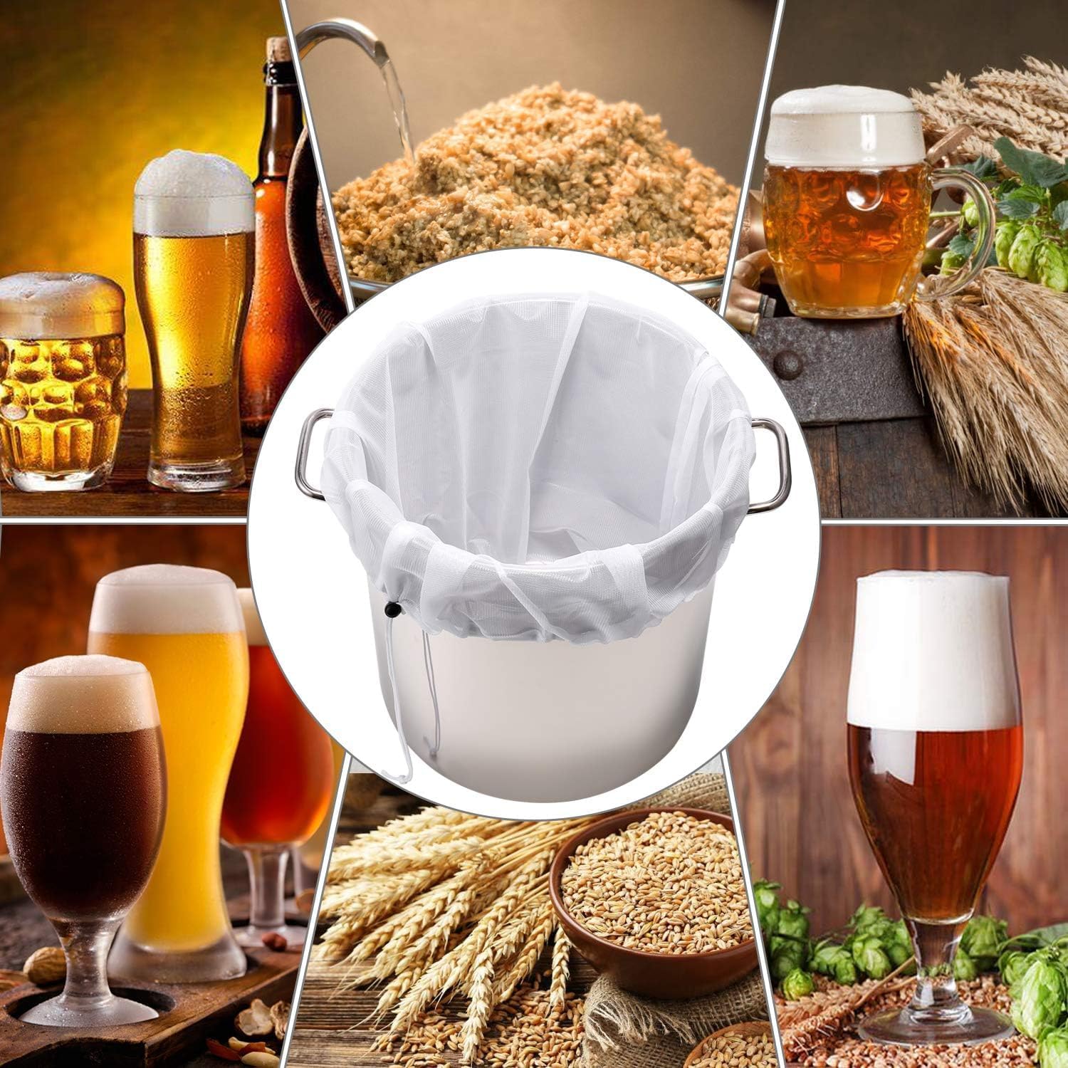 Paquete de 5 bolsas de cerveza reutilizables, extra grandes de 26 x 22 pulgadas, bolsa coladora de malla fina para elaboración del hogar, cereales