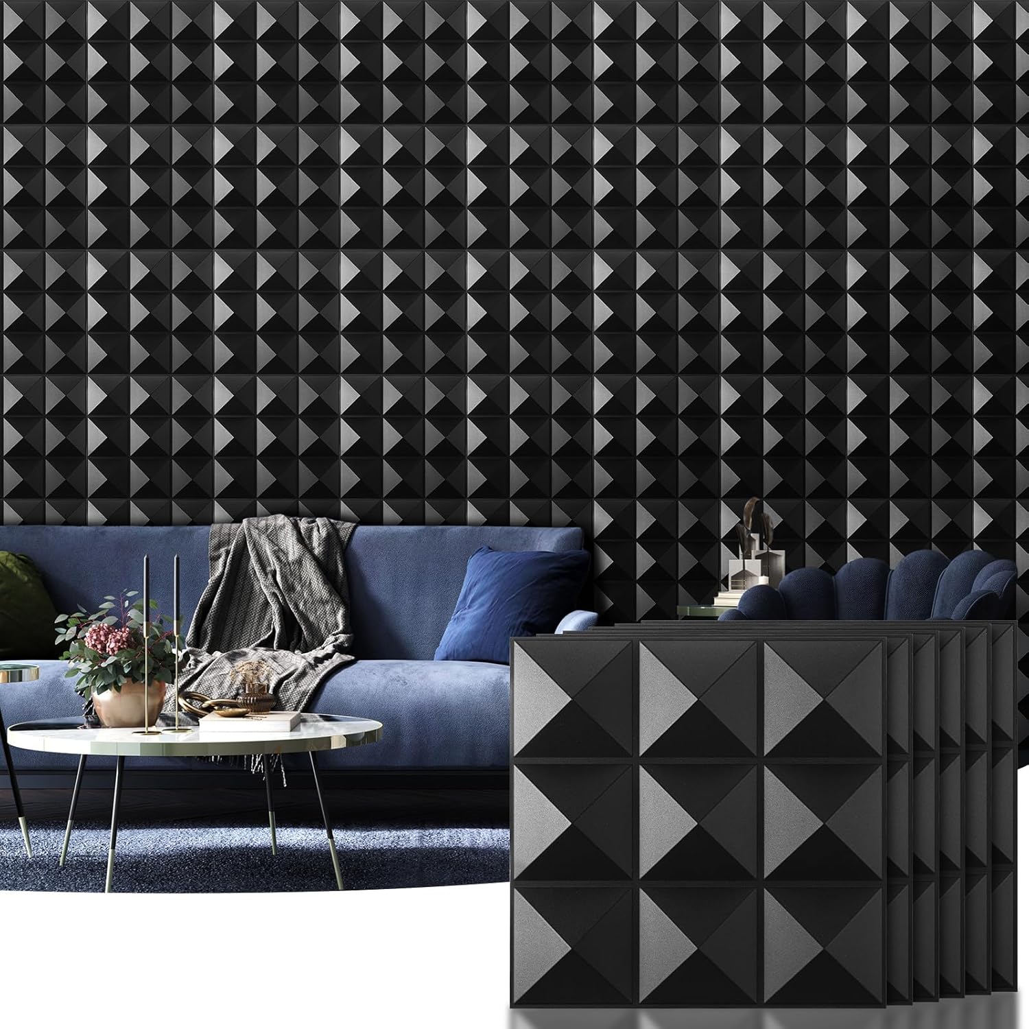 50 paneles de pared 3D con textura de PVC, paneles de pared decorativos de 11.81 x 11.81 pulgadas, azulejos de pared para sala de estar, vestíbulo,