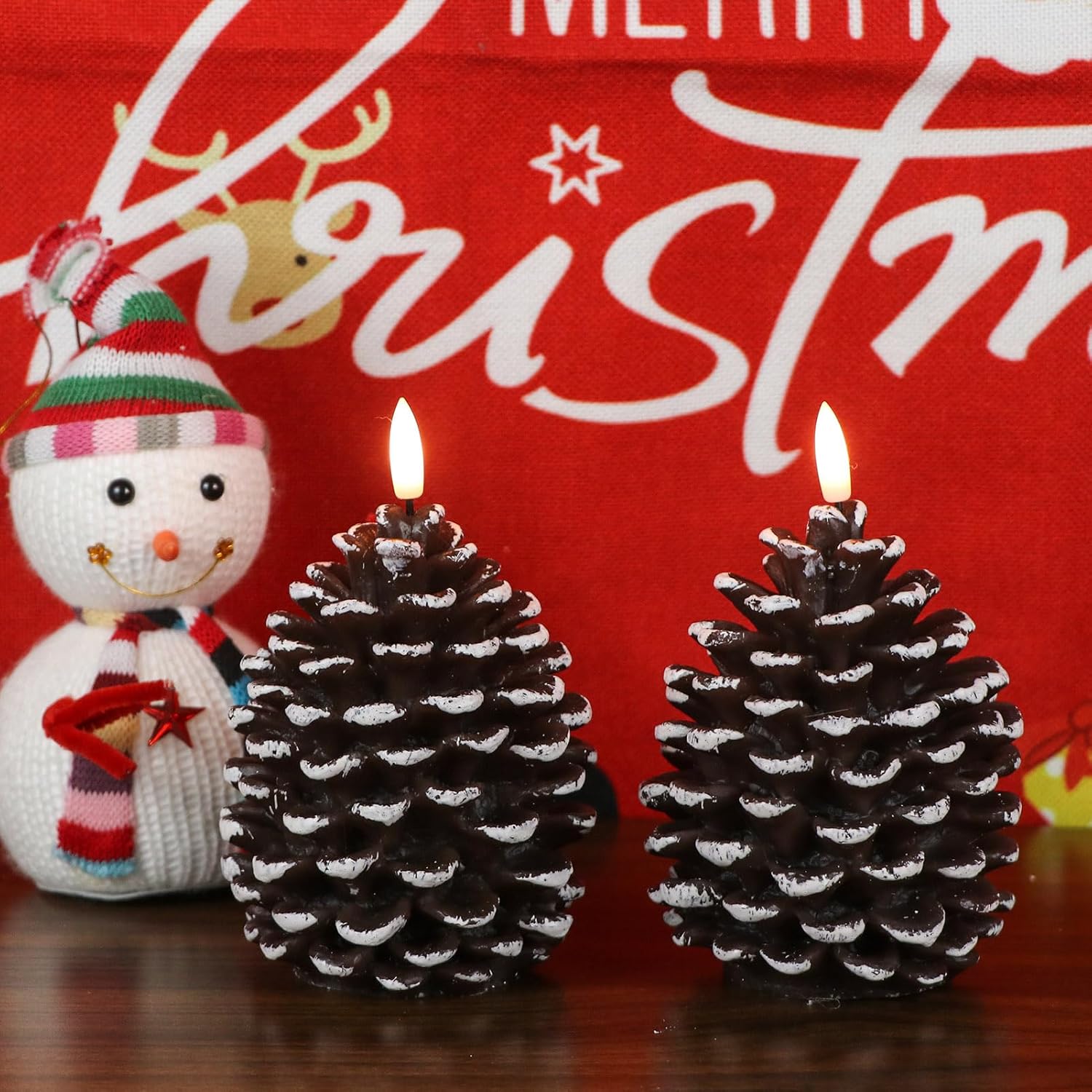 Wondise Velas sin llama con temporizador, funciona con pilas, con mecha 3D, velas de cono de pino de cera real para decoración de interiores de