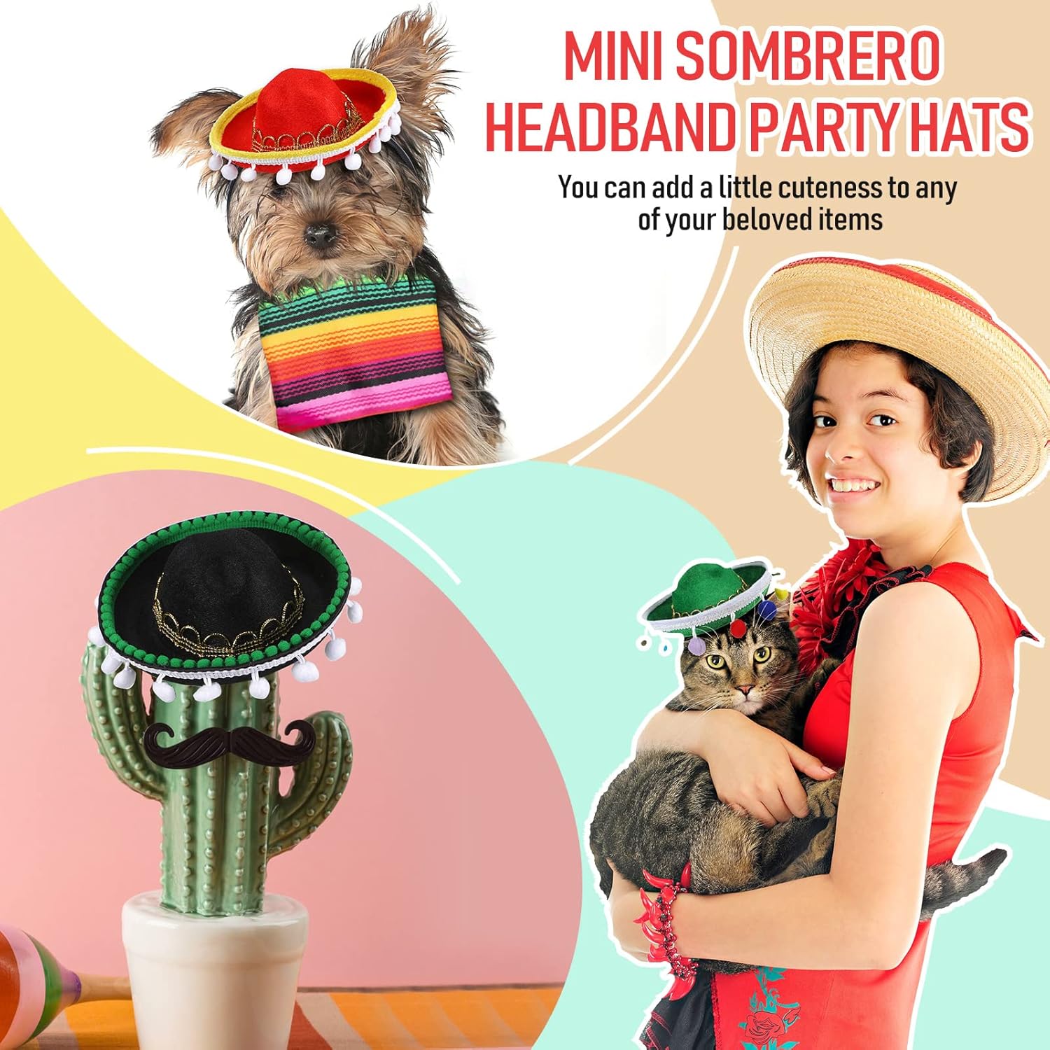 24 diademas de tela para fiesta de Cinco de Mayo, mini sombrero, diademas para fiestas, decoraciones de fiesta, sombreros mexicanos, sombreros,