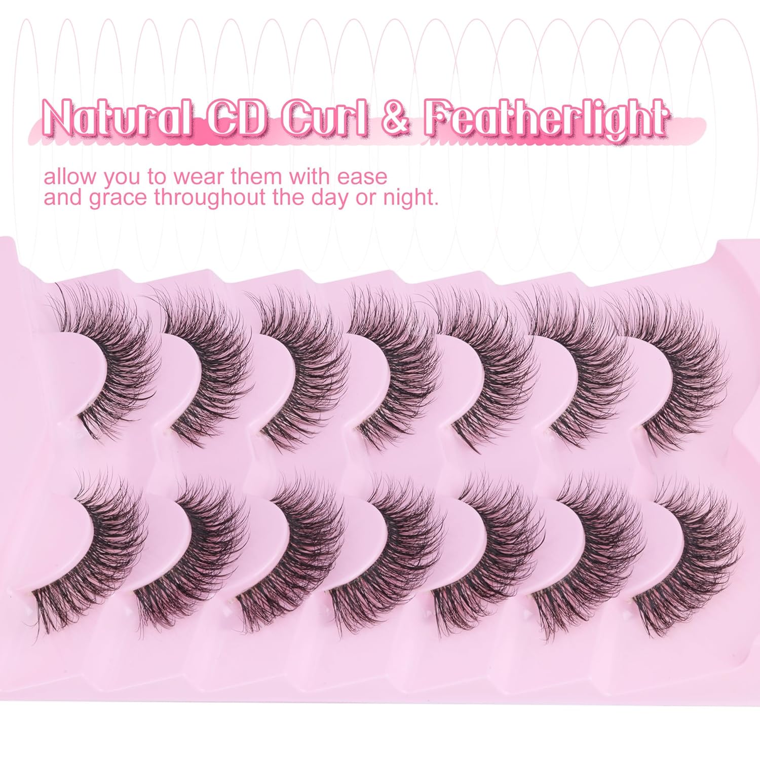 Pestañas de banda transparente, pestañas de ojo de gato, pestañas de aspecto natural, pestañas postizas 3D, esponjosas, paquete de 7 pares Mavphnee