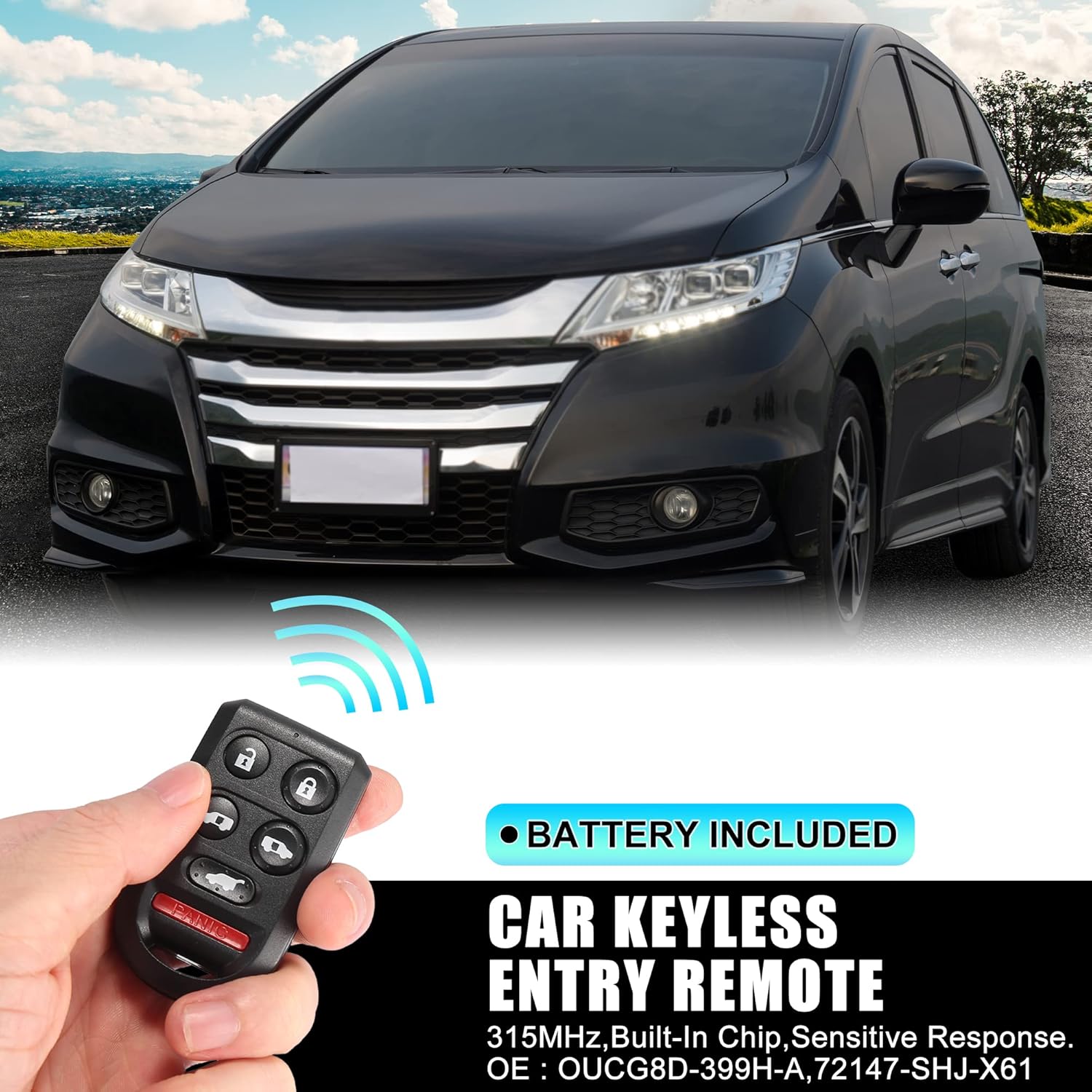 X AUTOHAUX 313.8MHz Reemplazo de llave remoto de entrada sin llave para Honda Odyssey 2005 2006 2007 2008 2009 2010 OUCG8D-399H-A 72147-SHJ-X61 6