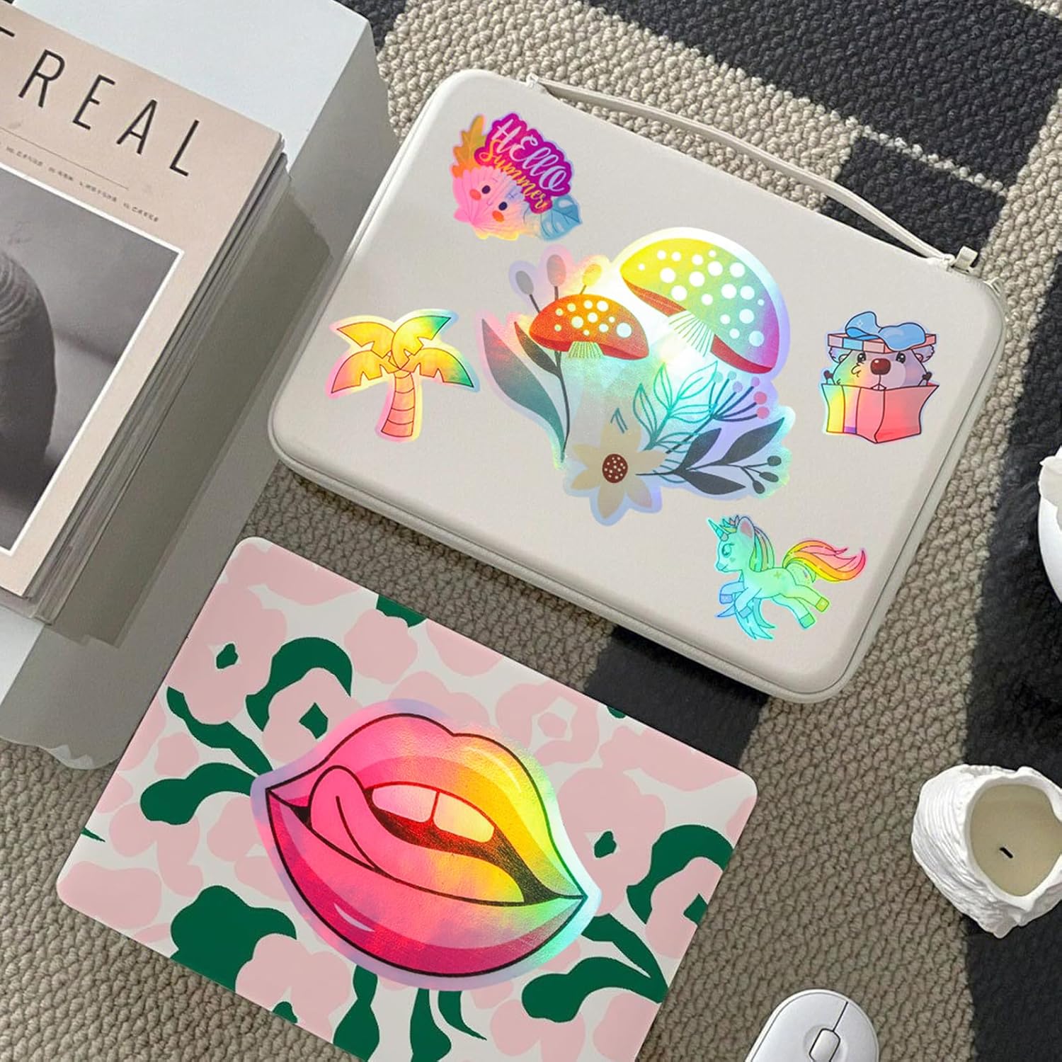 GIRAFVINYL Papel adhesivo holográfico imprimible para impresora de inyección de tinta, hojas de vinilo autoadhesivas holográficas de arcoíris