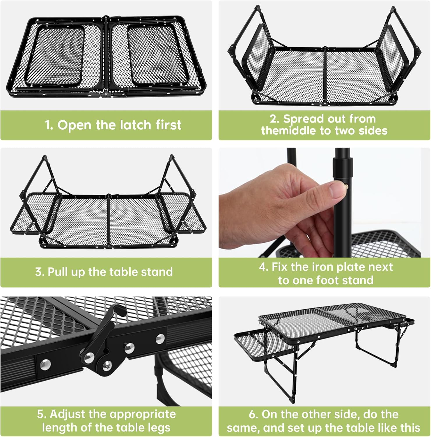 Mesa de parrilla, mesa de camping plegable, mesa de comedor de aleación de aluminio, mesa de campamento plegable de altura y ancho ajustables,