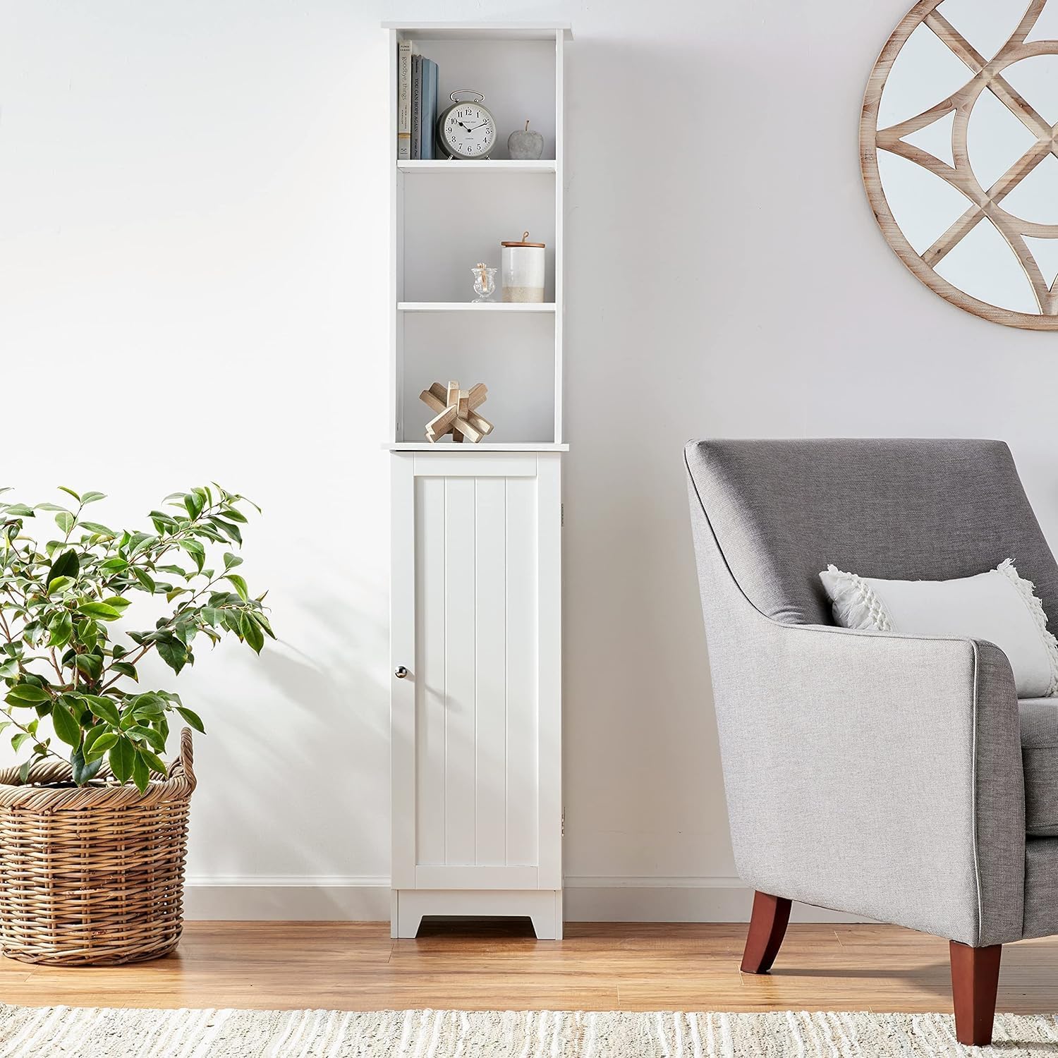 Mainstays White – Torre de lino para almacenamiento de baño