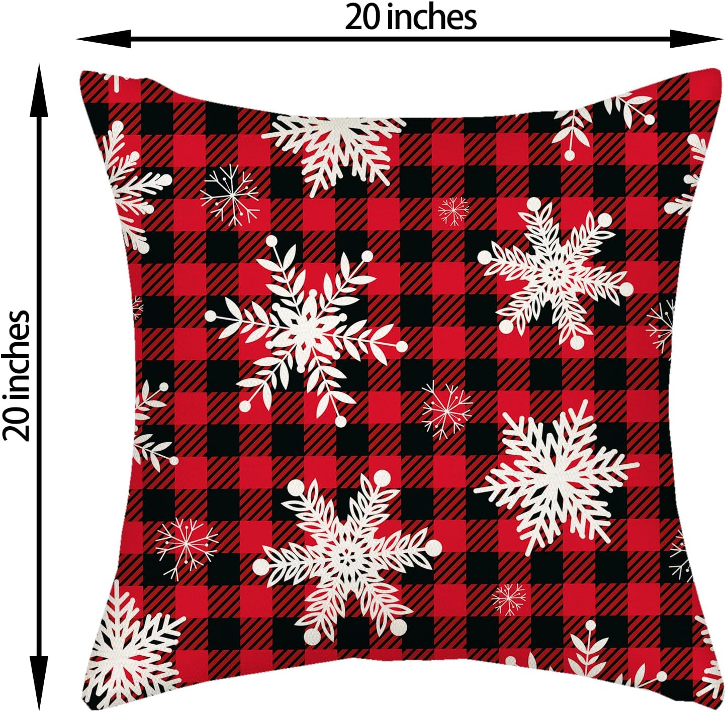 AGAYNA Juego de 2 fundas de almohada de Feliz Navidad de 20 x 20 pulgadas, diseño de búfalo rojo y negro a cuadros, fundas de cojín decorativas para