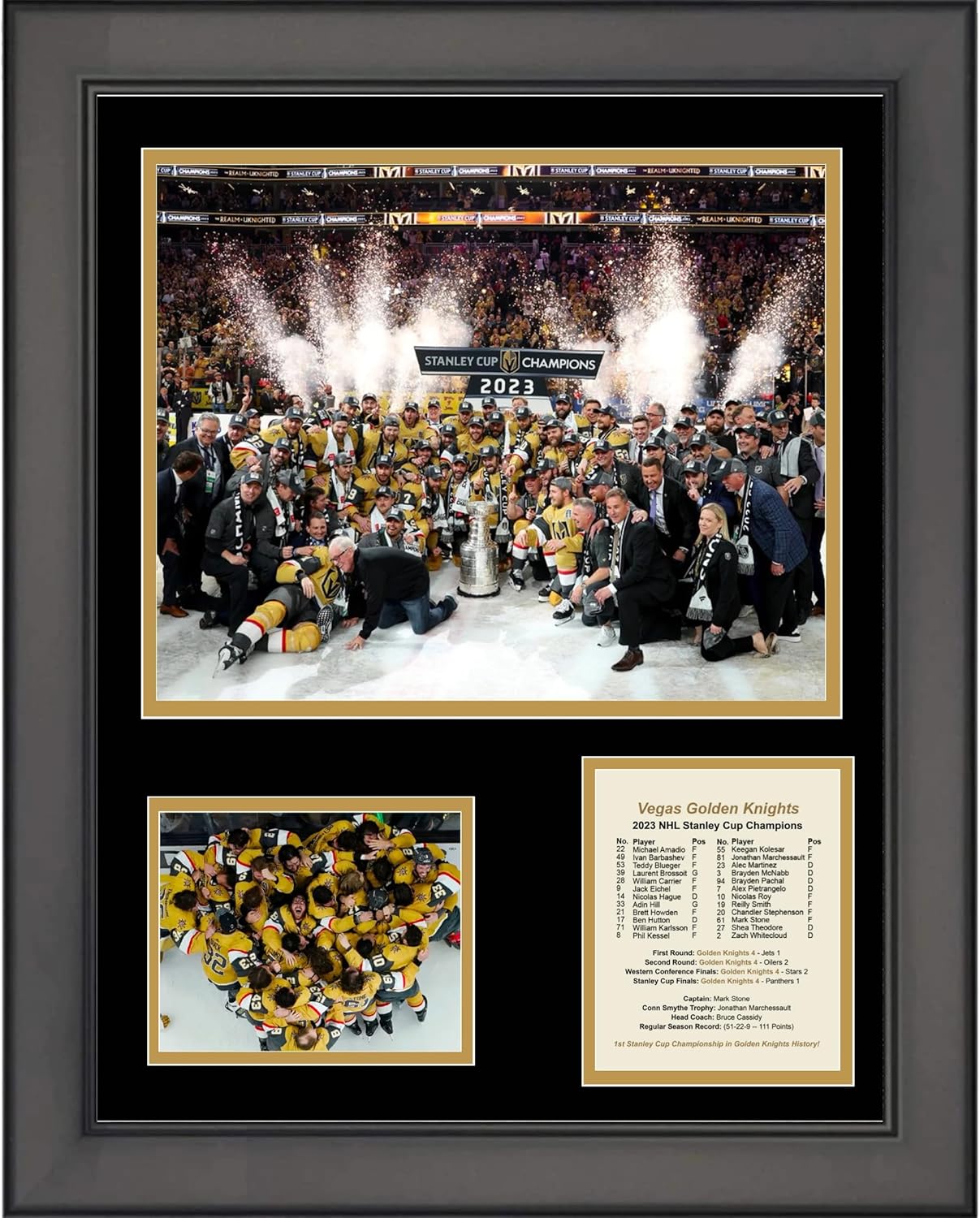 Collage de tres fotos enmarcados de los Golden Knights 2022-2023 Stanley Cup Champions de 11 x 14 pulgadas