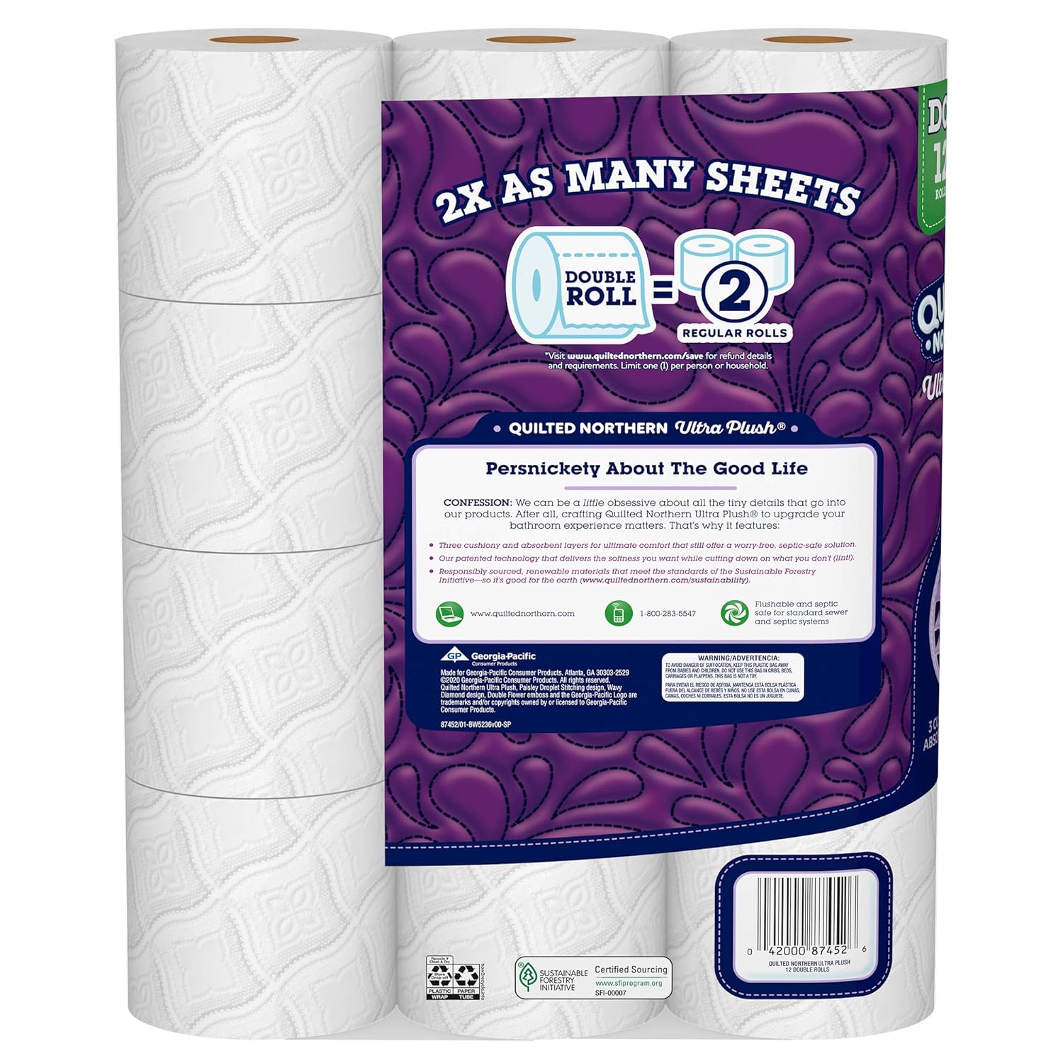 Quilted Northern Papel higiénico ultra afelpado, 12 rollos dobles, 12  24 rollos regulares, papel de baño de 3 capas