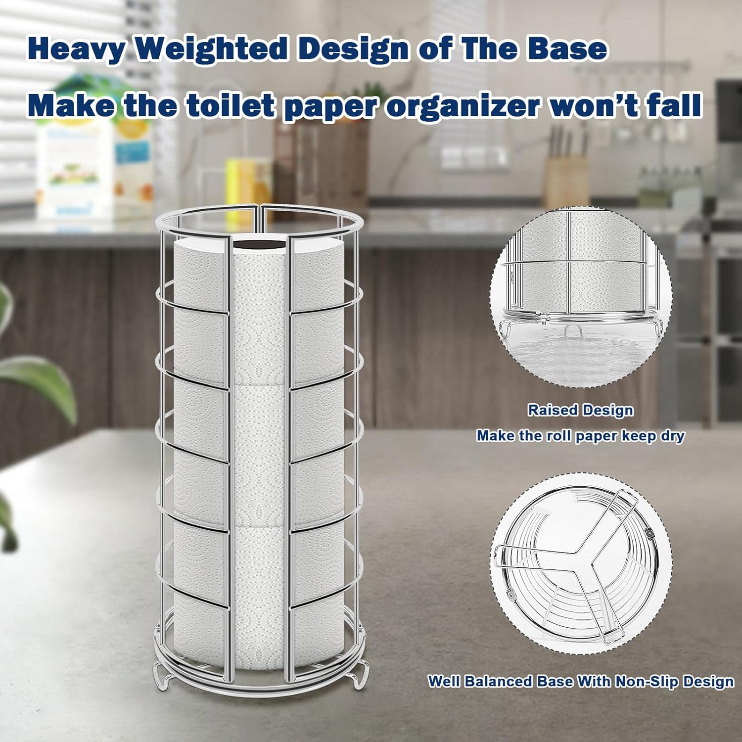 NearMoon Soporte organizador de papel higiénico, almacenamiento de 3 rollos de papel higiénico, accesorio de baño de metal, soporte de rollo