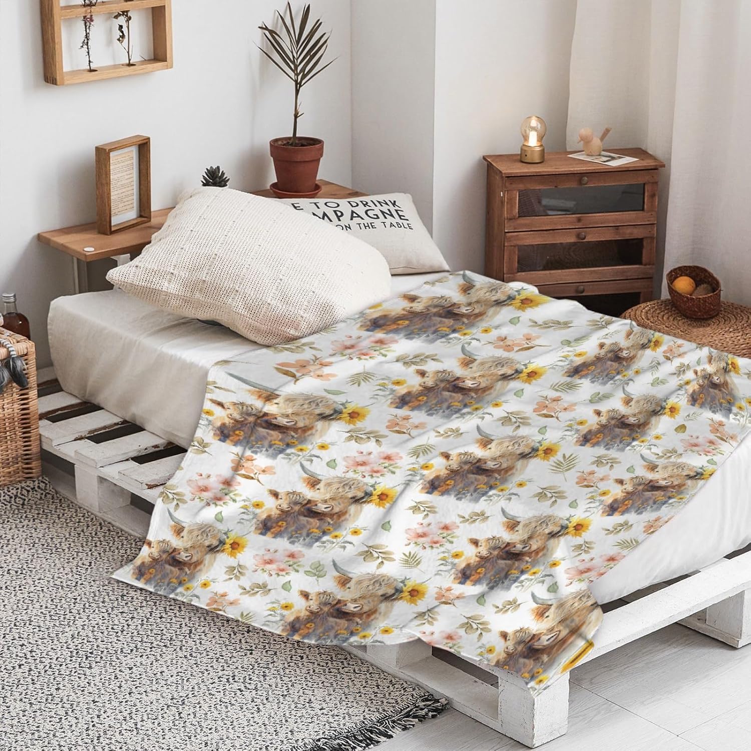 Highland Cow – Manta de franela ultra suave y acogedora, manta de forro polar ligera y mullida, manta de felpa cálida para sofá, cama, 40 x 50