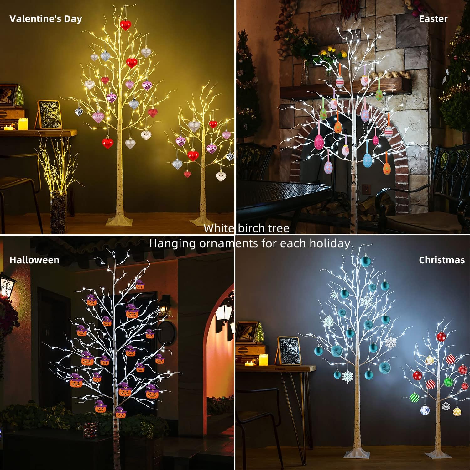 Árbol de abedul iluminado, 48 luces LED de abedul para interiores y exteriores, luz de árbol de ramita artificial de 9 modos, temporizador para