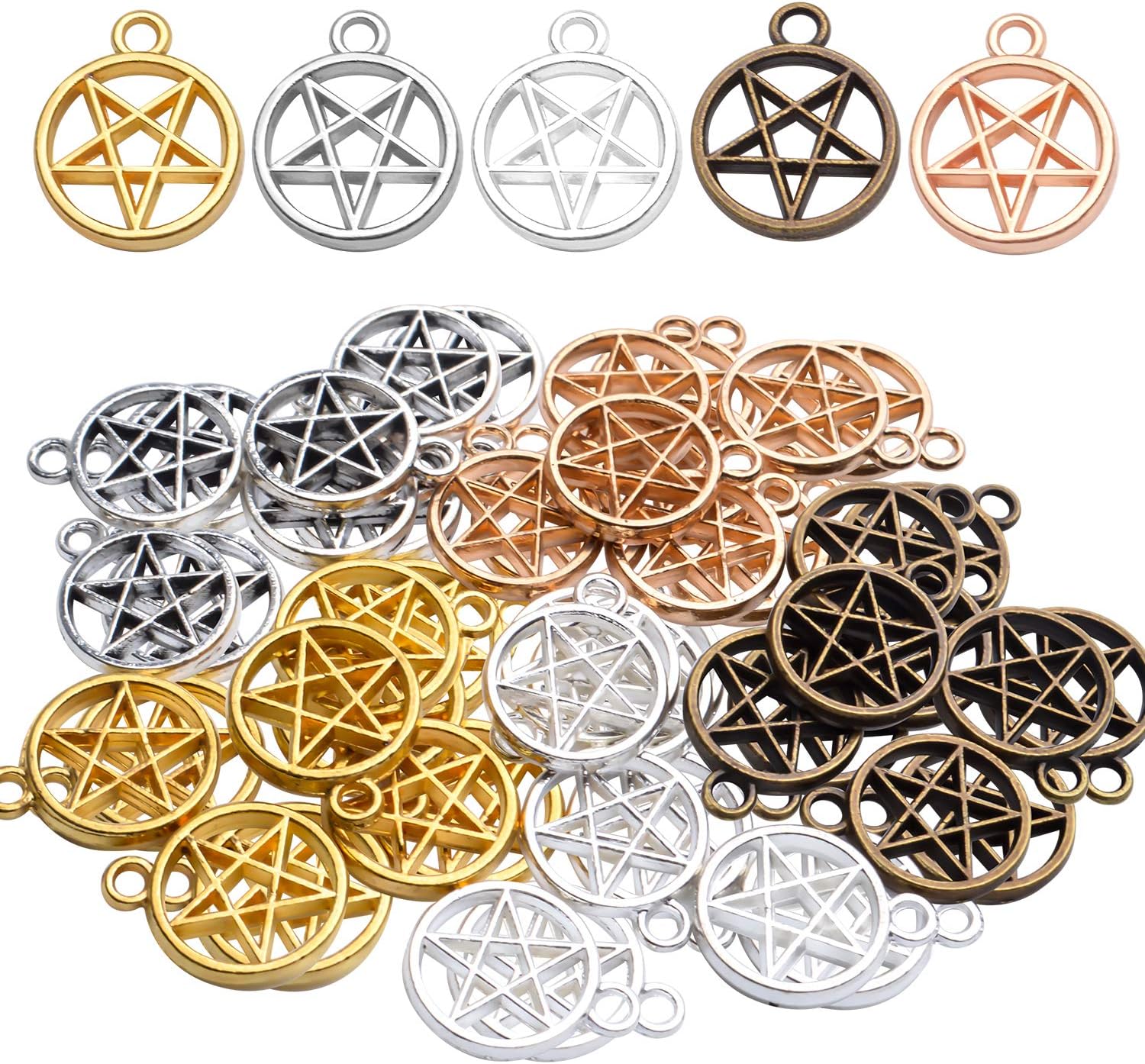 Aylifu 50 dijes de pentagrama vintage redondos de pentagrama con estrella de pentáculo, accesorio para hacer joyas para collares, pulseras, aretes,