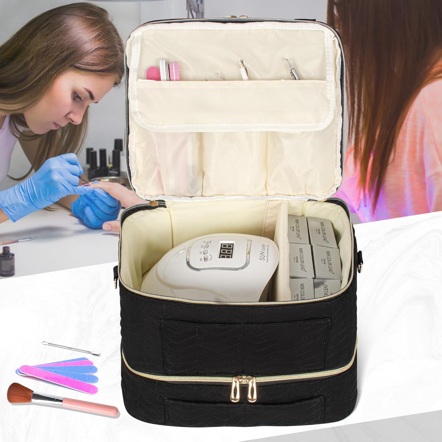 Organizador de esmalte de uñas con capacidad para 40 botellas (0.5 fl oz0.5 onzas líquidas) Estuche de esmalte de uñas de 3 capas, bolsa de viaje