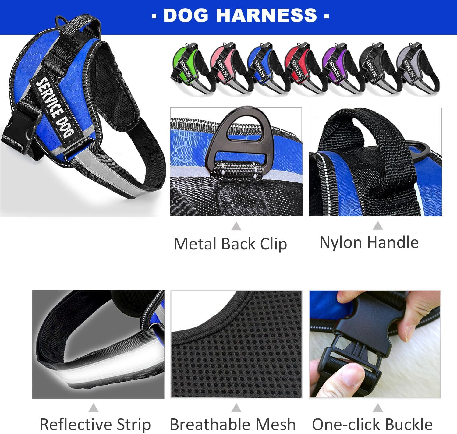 Chaleco de servicio para perro, 9 parches para perros, arnés y correa para perro con asa, arnés de chaleco para mascotas fácil de poner y quitar con