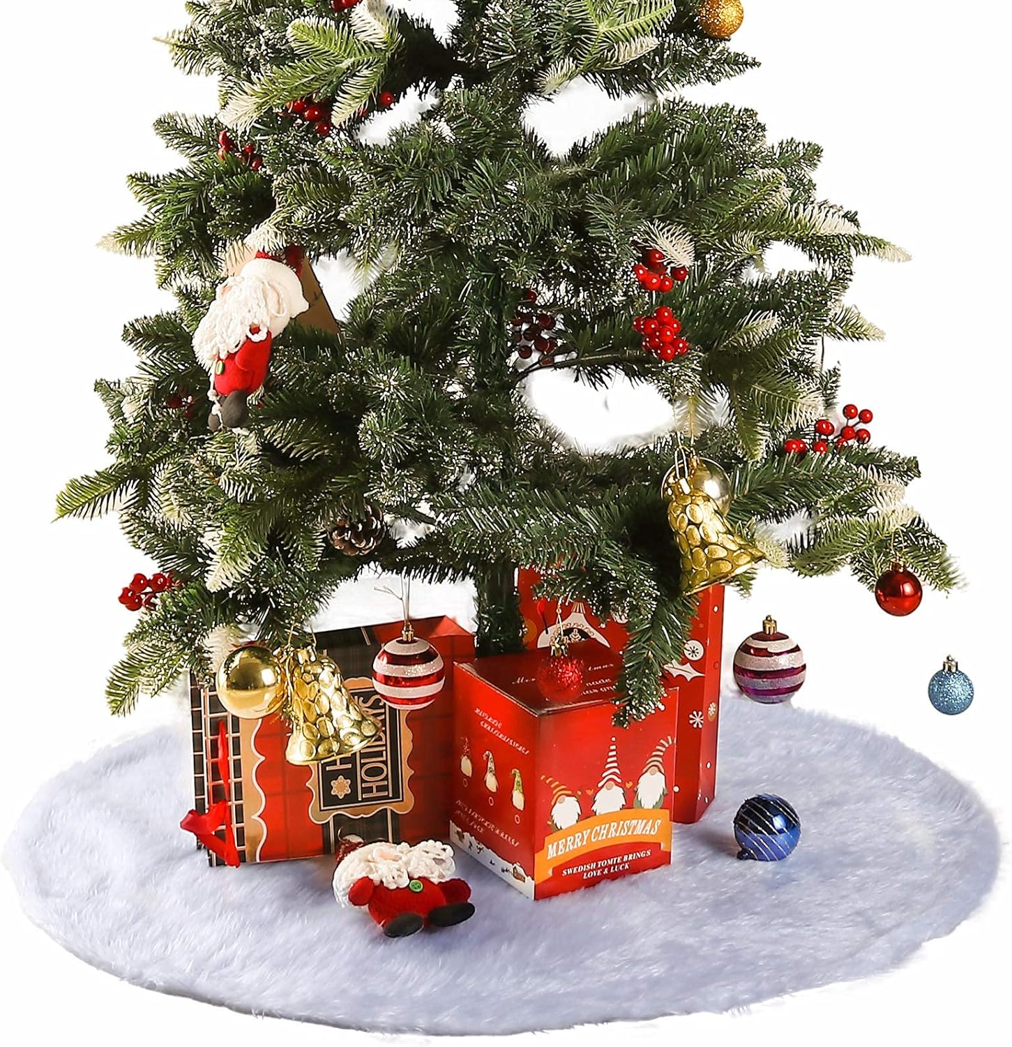 Allgala Falda de árbol de Navidad Falda de felpa esponjosa blanca nieve – 36 pulgadas – XT932102