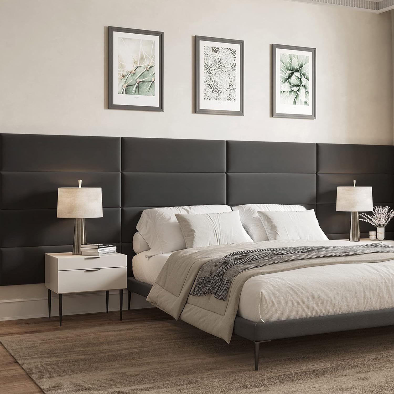 BELLEZE Paneles tapizados de pared, cabeceros tapizados para montar en la pared, cabeceros acolchados cómodos y modernos, paquete de 4 paneles,