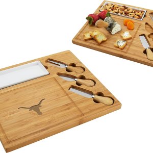 NCAA Texas Longhorns – Tabla de quesocharcutería con licencia oficial de bambú con juego de cuchillos y marcadores de queso por Picnic at Ascot NCAA Texas Longhorns – Tabla de quesocharcutería con licencia oficial de bambú con juego de cuchillos y marcadores de queso por Picnic at Ascot