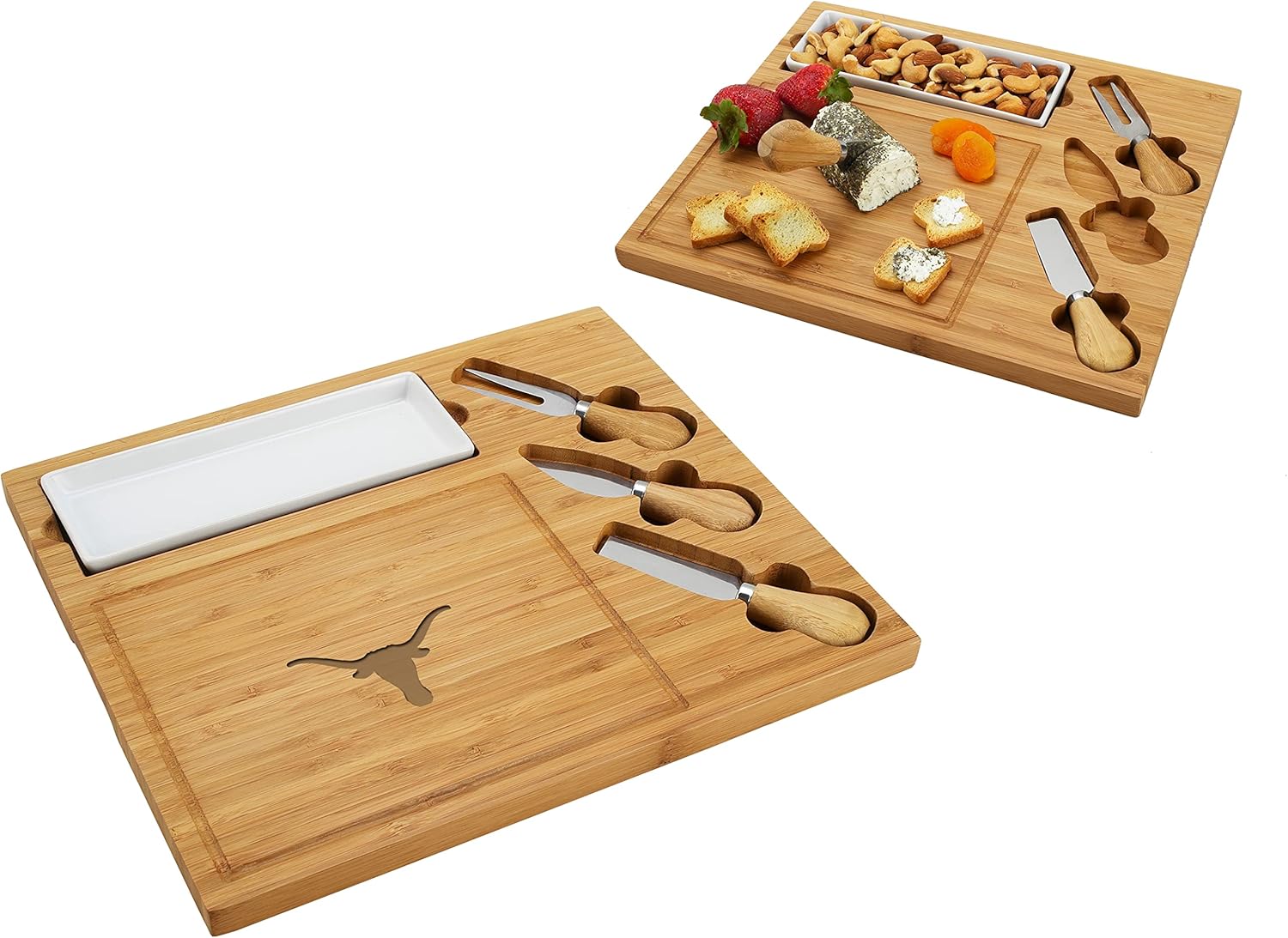 NCAA Texas Longhorns – Tabla de quesocharcutería con licencia oficial de bambú con juego de cuchillos y marcadores de queso por Picnic at Ascot