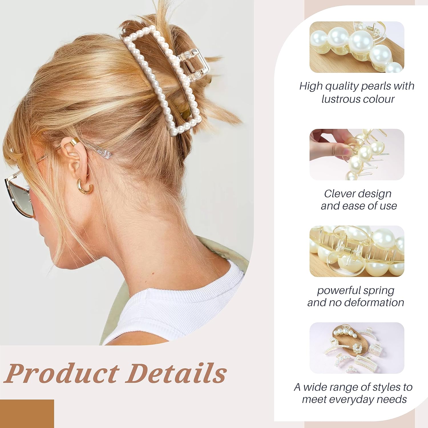 8 pinzas para el cabello de perlas para mujeres, pinzas de pasador de pelo de perlas para cabello grueso y fino, accesorios para el cabello de