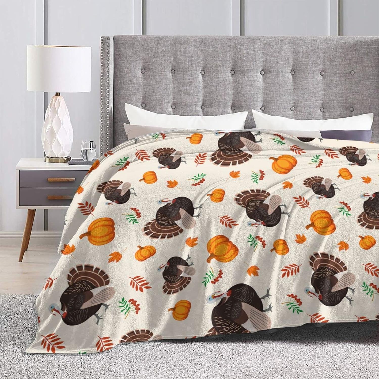 Manta de franela de calabaza y pavo, súper suave, ligera, para el día de Acción de Gracias, para sofá o cama, manta ultra cálida y acogedora para