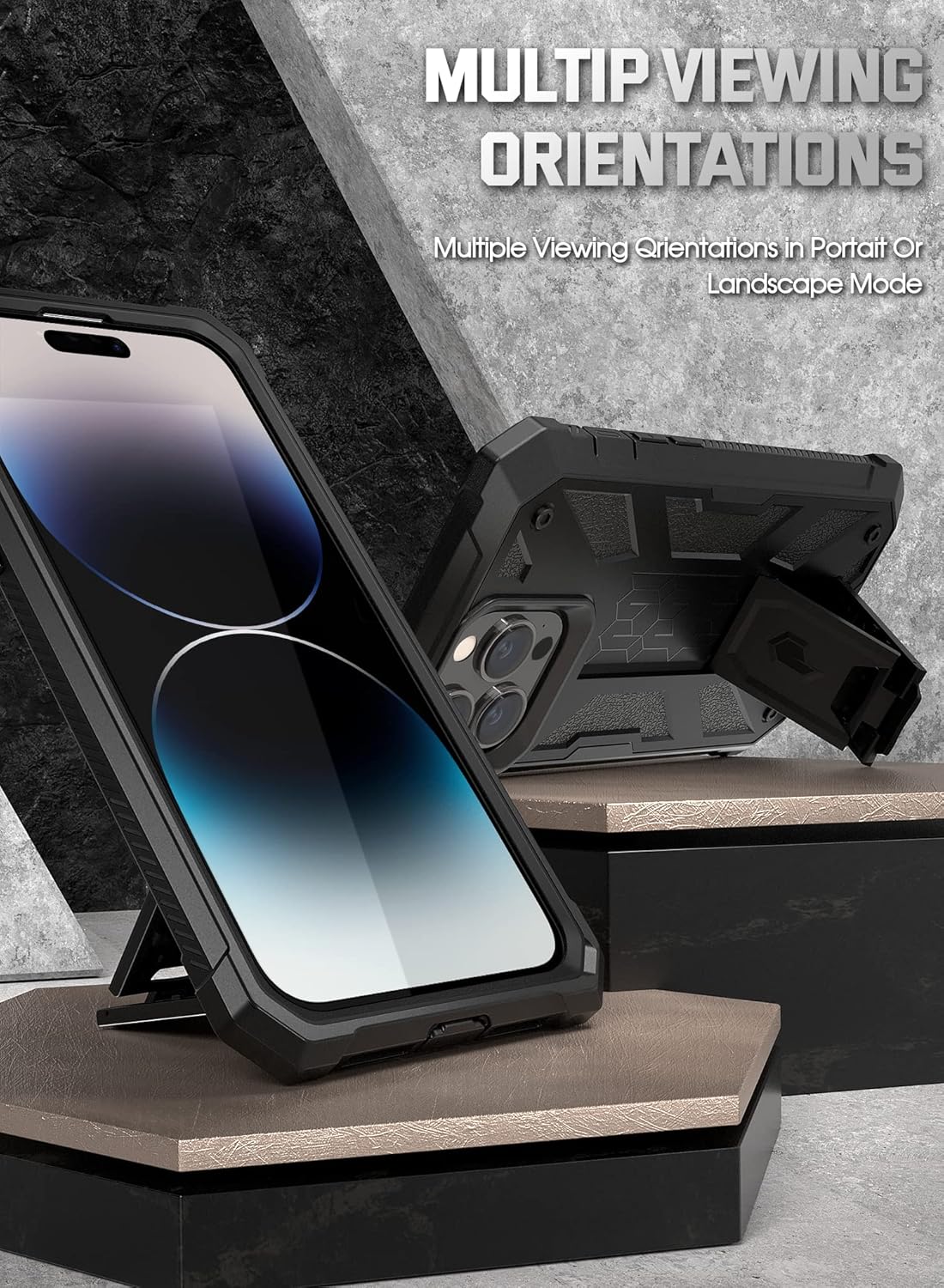 Poetic Funda compatible con iPhone 14 Pro Max, funda Spartan para iPhone 14 Pro Max, funda protectora de cuerpo completo con textura de cuero