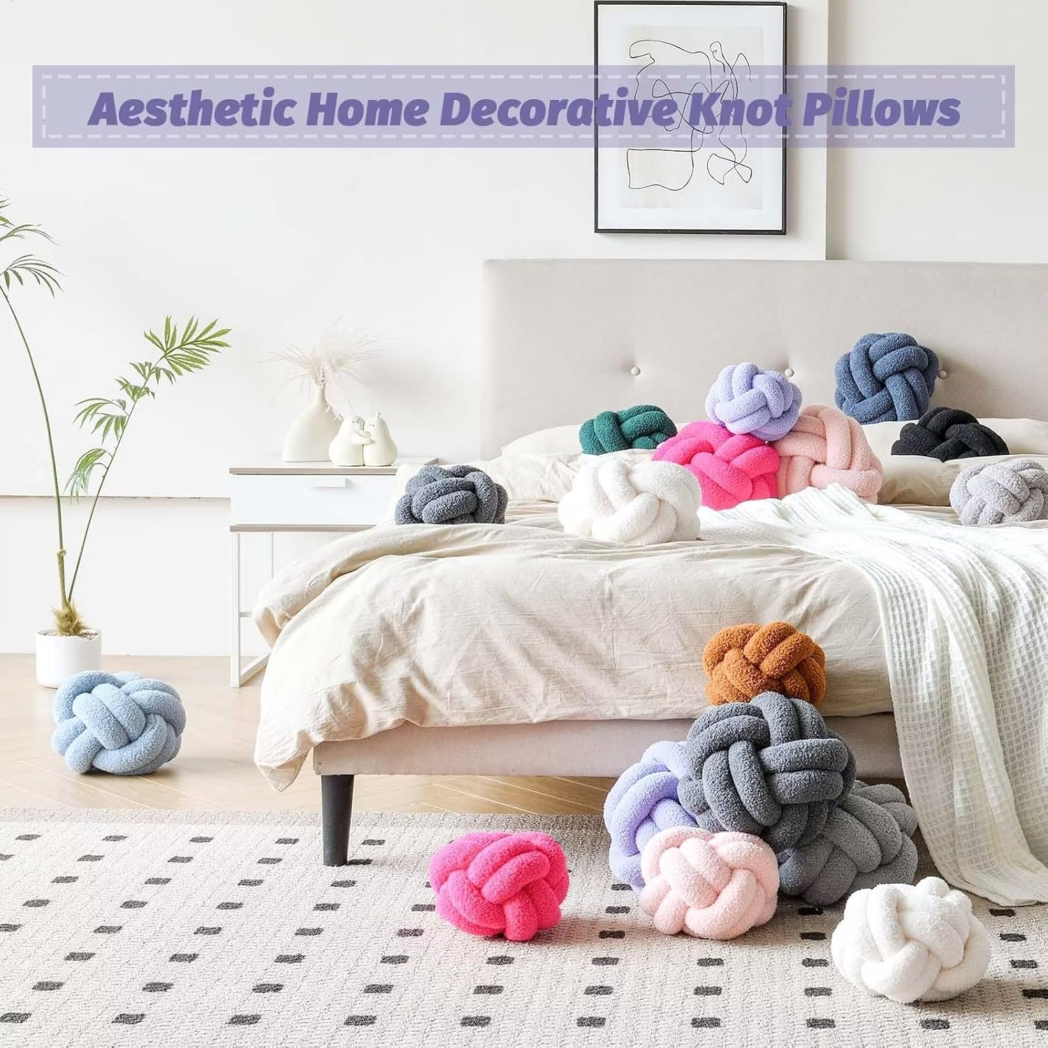 VBGYA Almohadas decorativas de 8 pulgadas con nudo, almohadas decorativas de lavanda de 8 pulgadas, almohadas pequeñas y redondas de felpa anudadas,