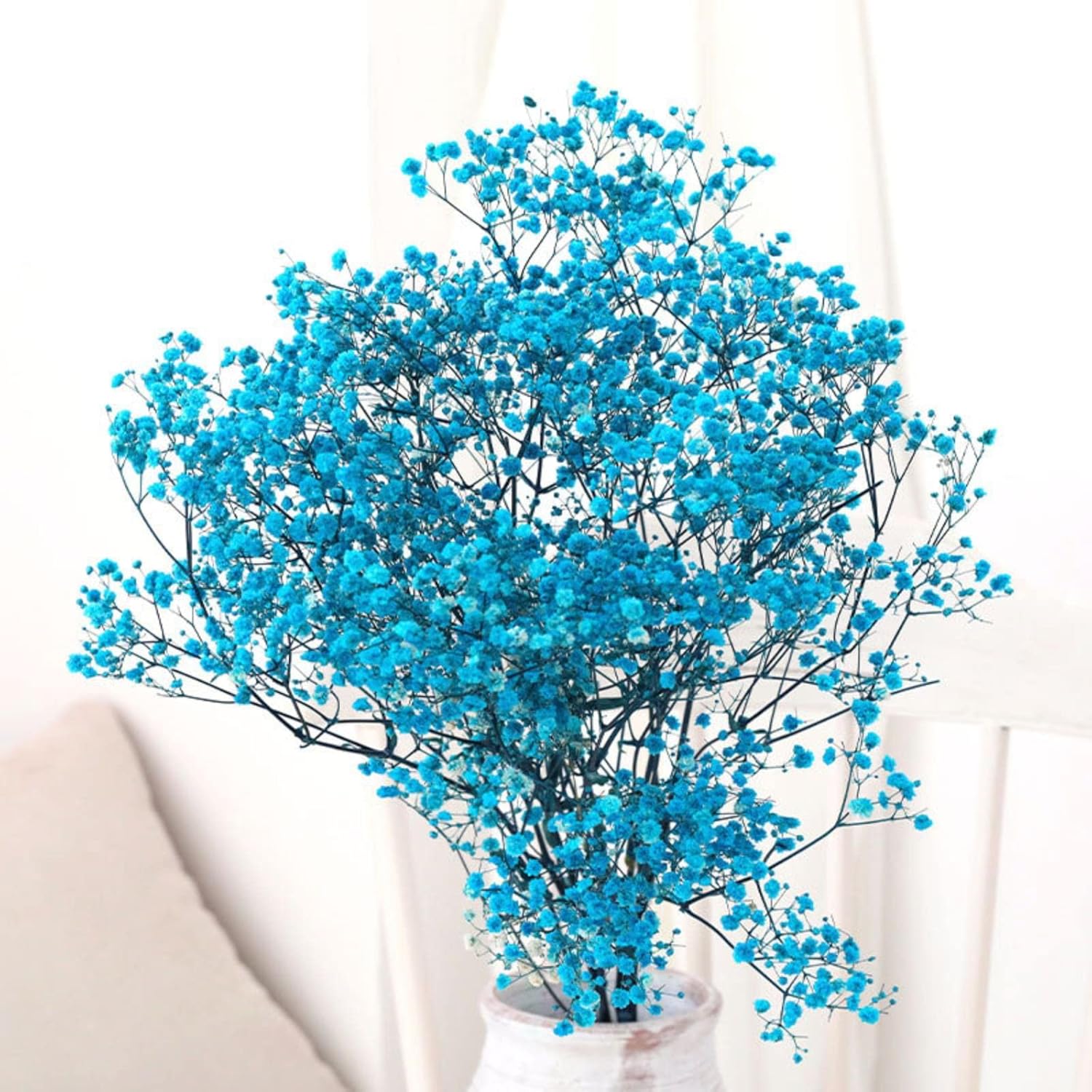 Ramo de flores secas de aliento de bebé, 17 pulgadas, más de 2500 flores secas color azul marfil, ramas de gypsophila naturales para bodas,