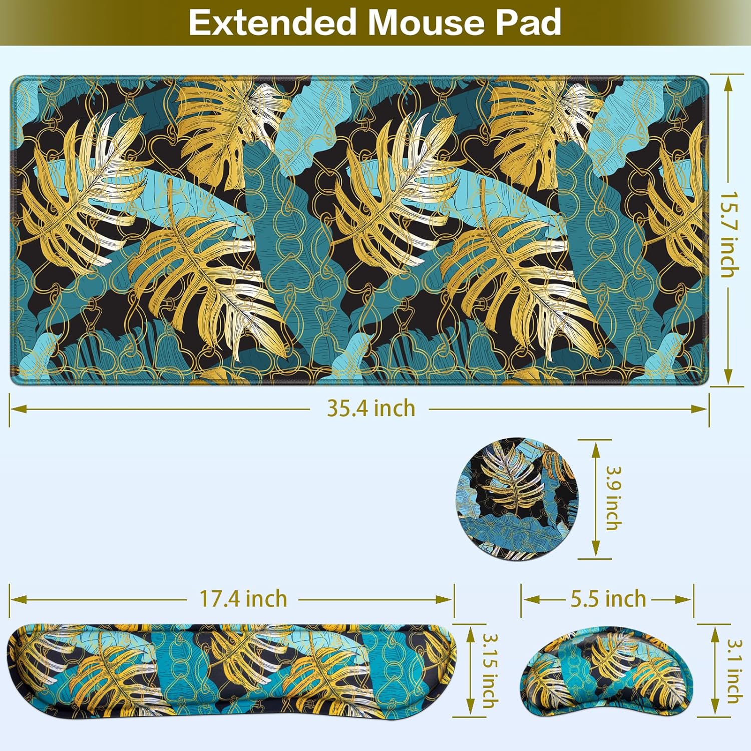 QOMOLAMA Juego de alfombrillas de mouse para juegos 4 en 1, alfombrilla de mouse grande de 35.4 x 15.7 pulgadas, reposamuñecas para teclado,