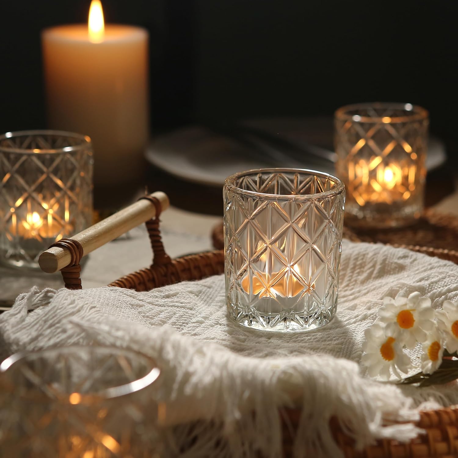 24 portavelas votivas transparentes para centros de mesa de boda, portavelas de vidrio a granel para centros de mesa, candelabros de velas de té