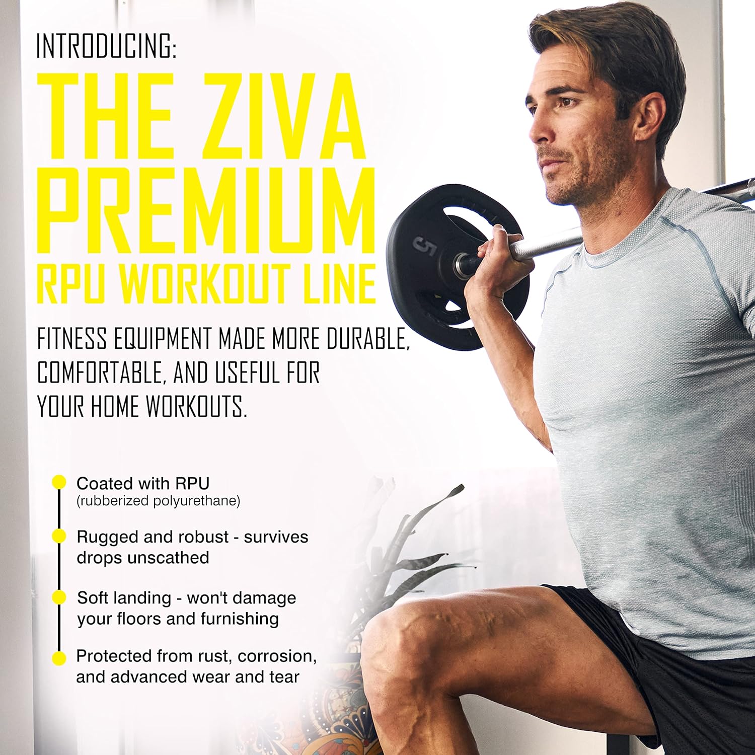 ZIVA RPU Studio Barbell – Juego de pesas de bomba de cuerpo ajustable, 6 discos de peso recubiertos de RPU de alto grado (2 x 2.5 libras, 2 x 5